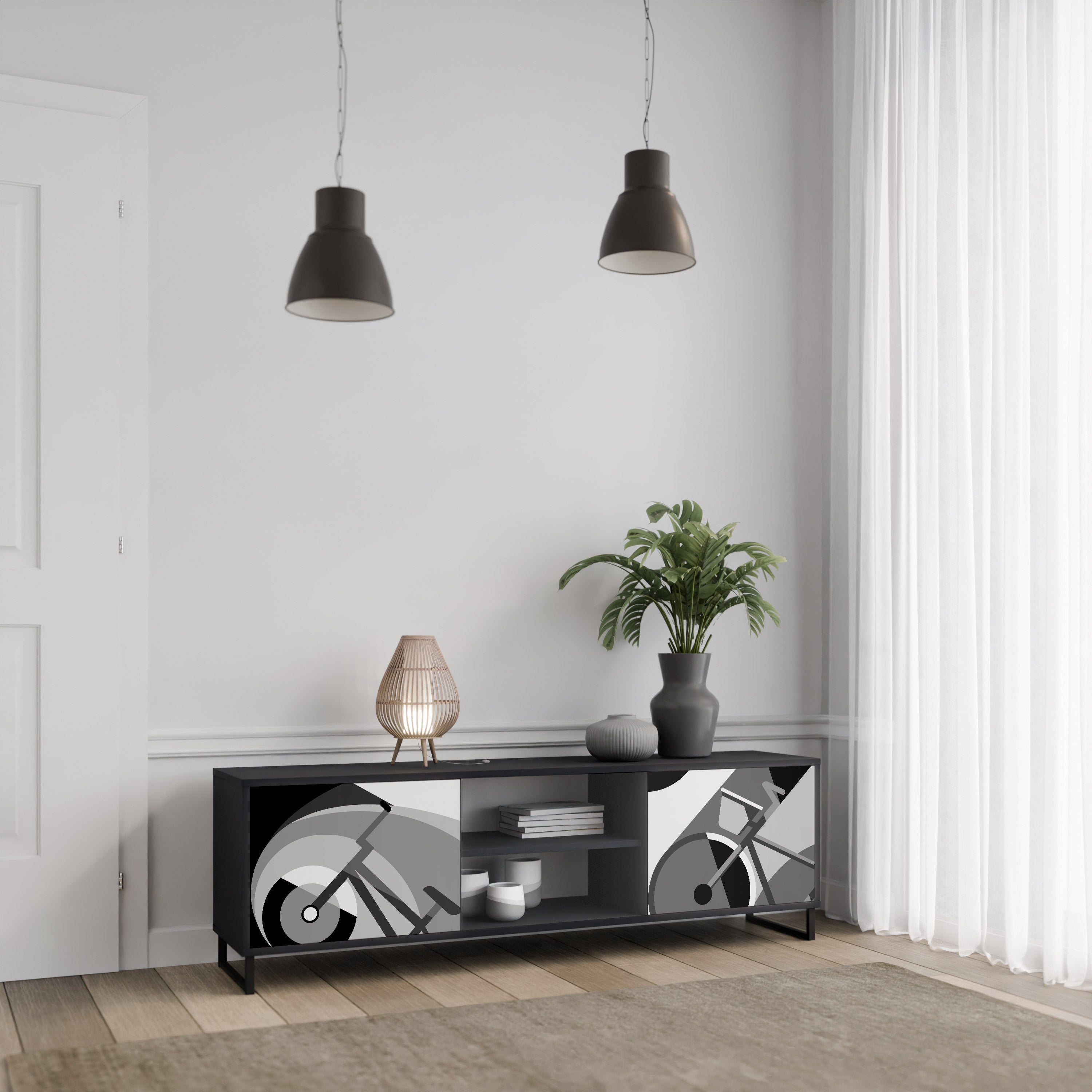 Mueble de TV BIKE ENERGY de 2 puertas con acabado negro
