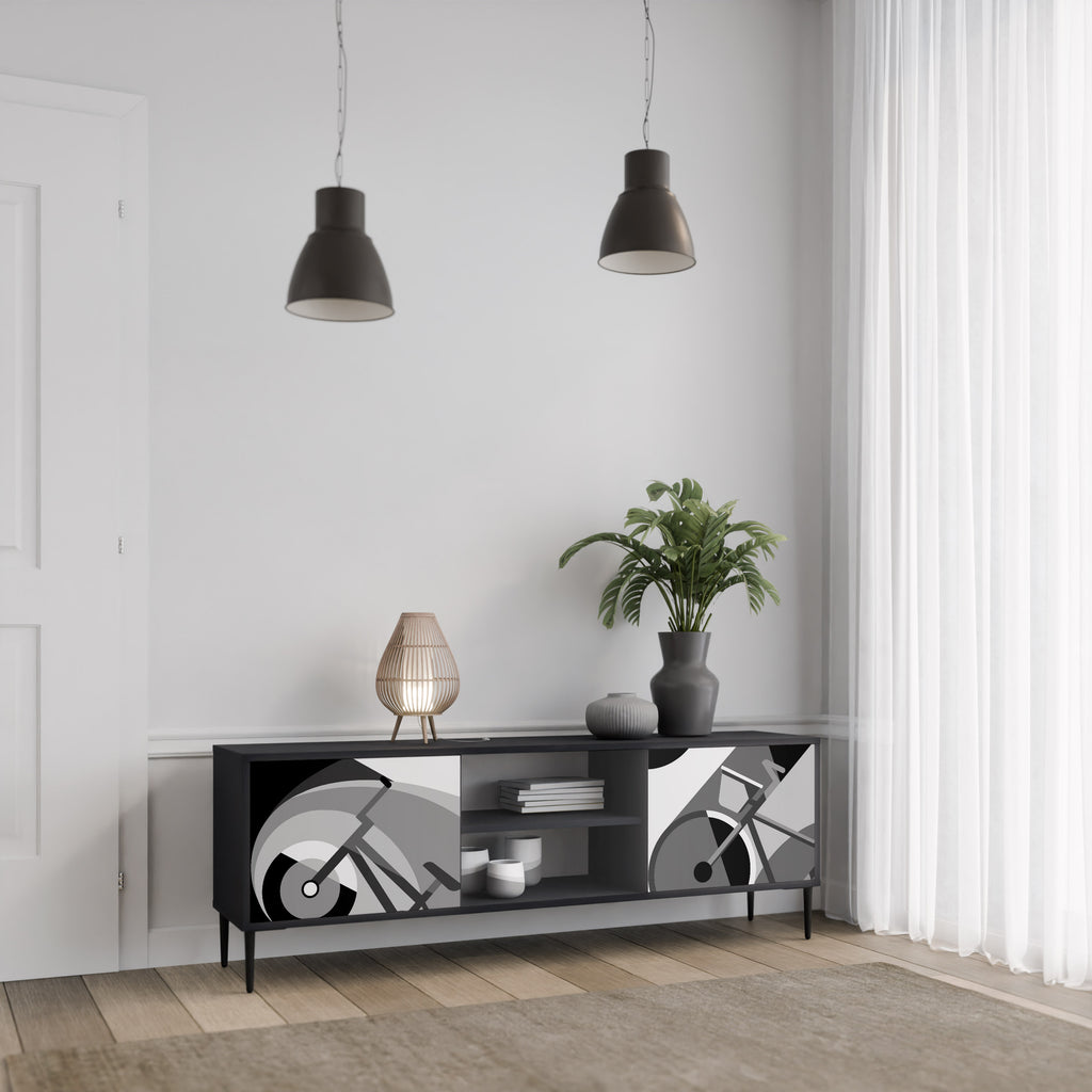 Mueble de TV BIKE ENERGY de 2 puertas con acabado negro