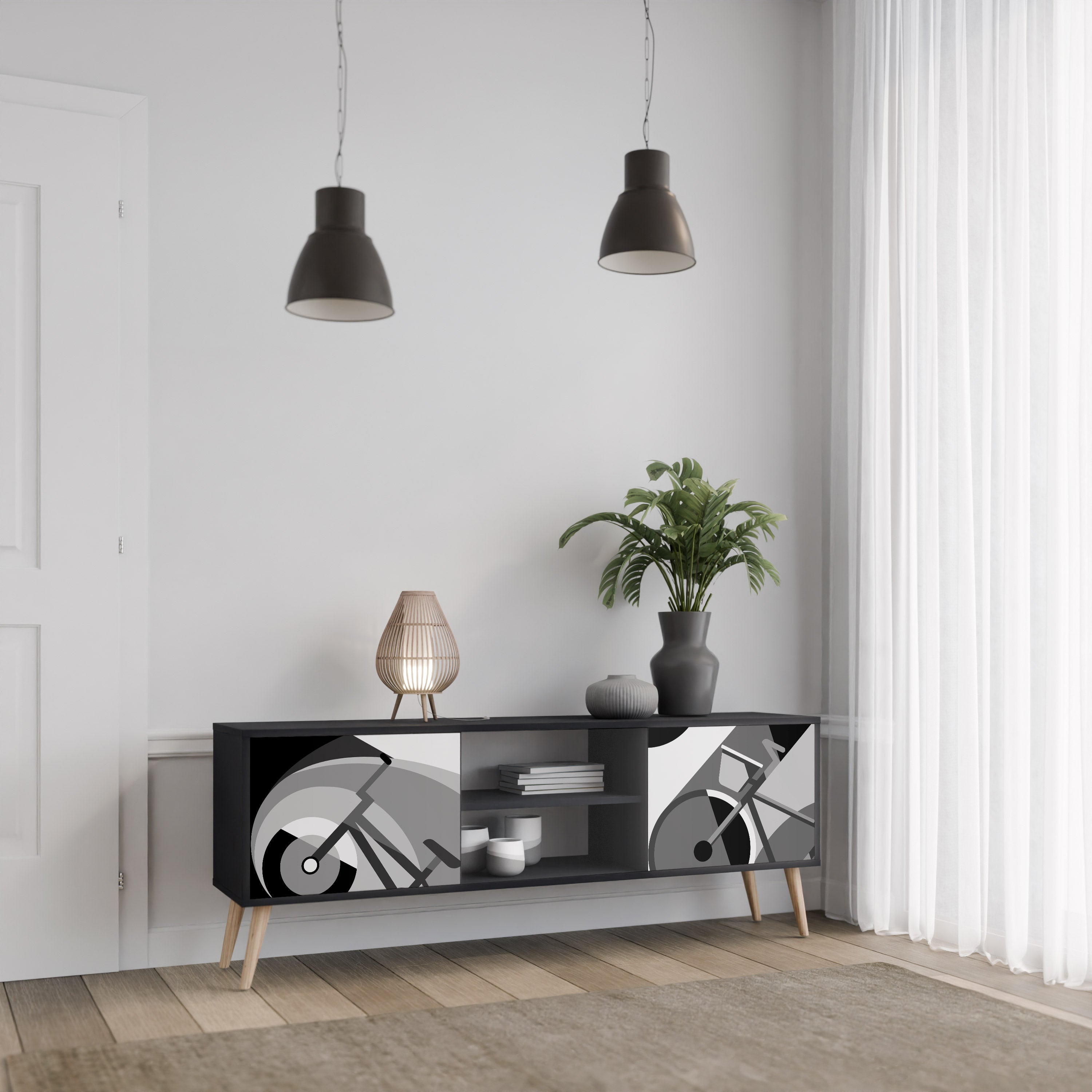 Mueble de TV BIKE ENERGY de 2 puertas con acabado negro