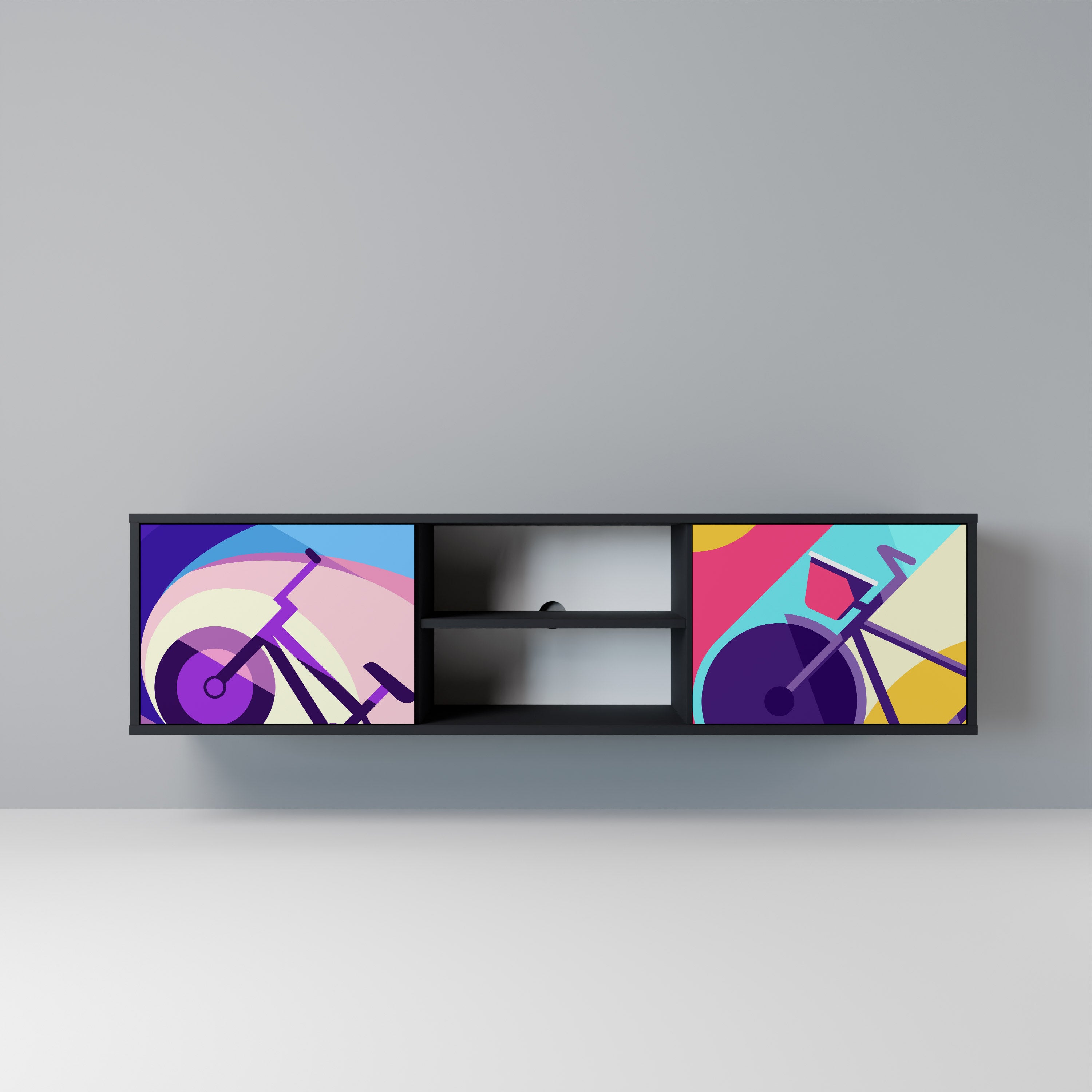 Mueble de TV de 2 puertas BIKE DREAMS con acabado negro