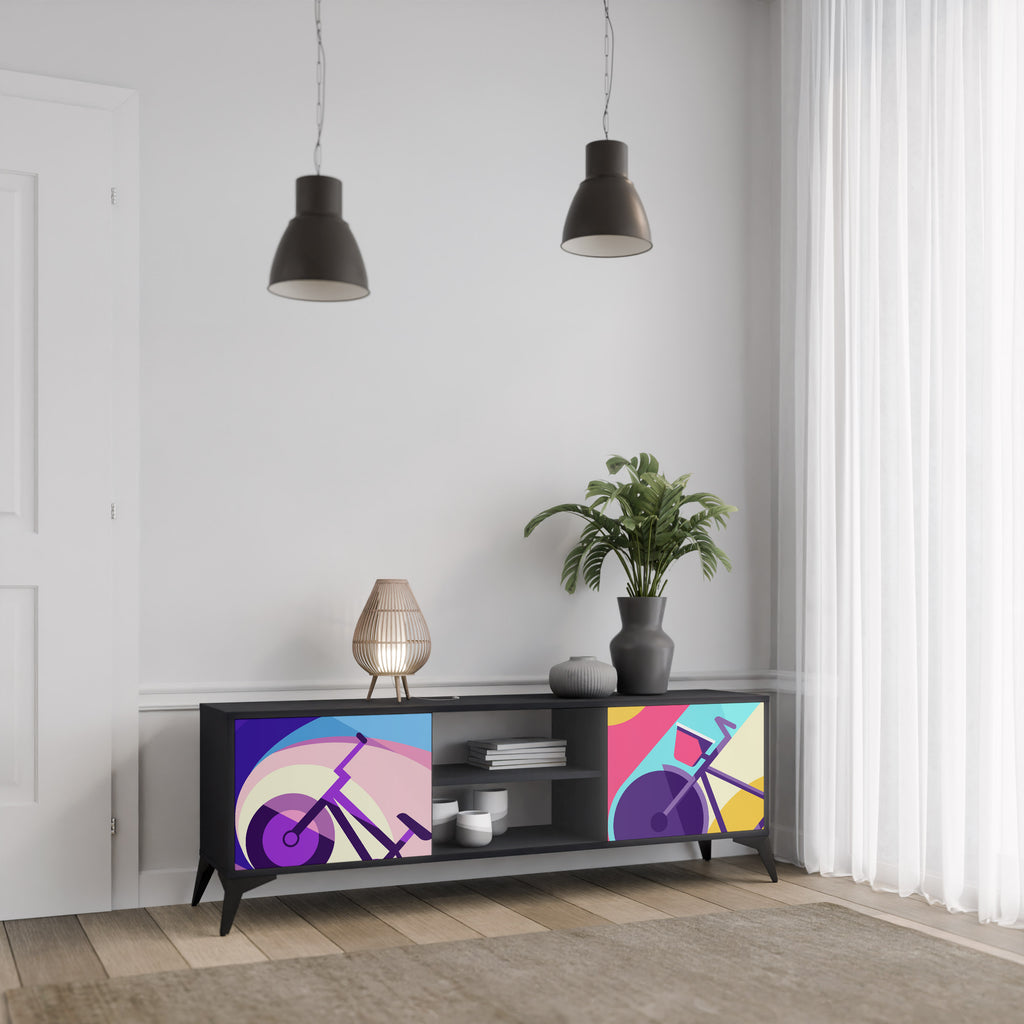 Mueble de TV de 2 puertas BIKE DREAMS con acabado negro