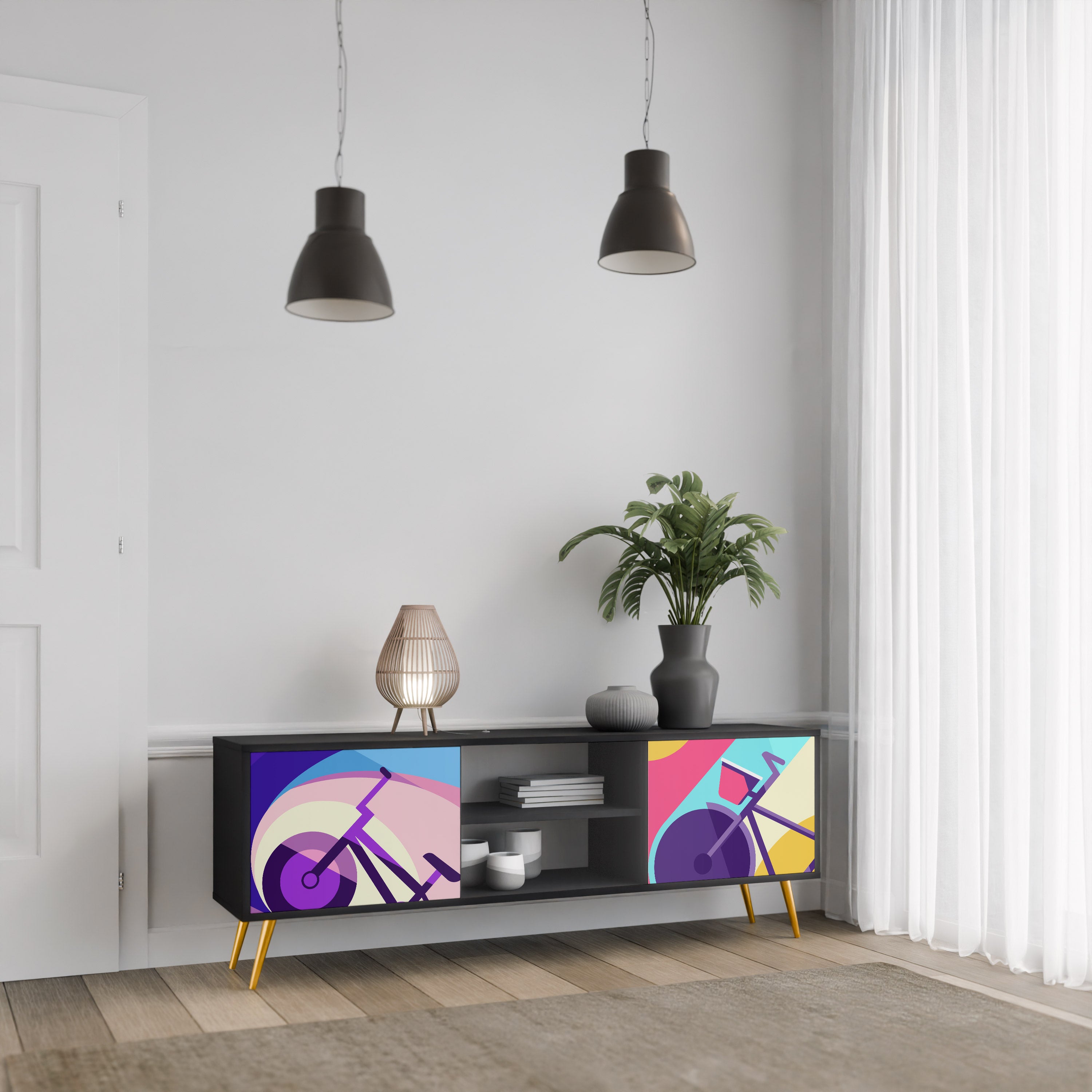 Mueble de TV de 2 puertas BIKE DREAMS con acabado negro