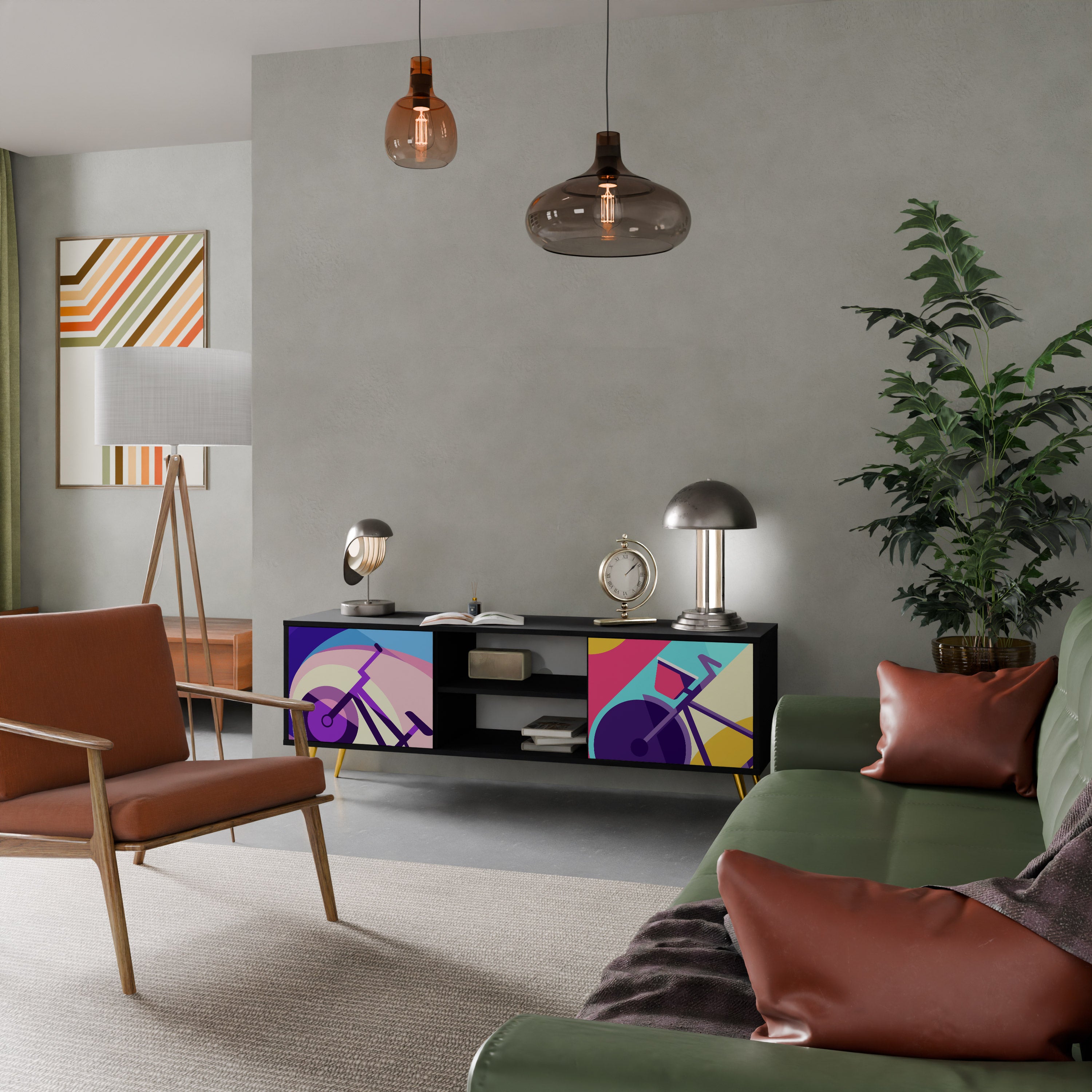 Mueble de TV de 2 puertas BIKE DREAMS con acabado negro
