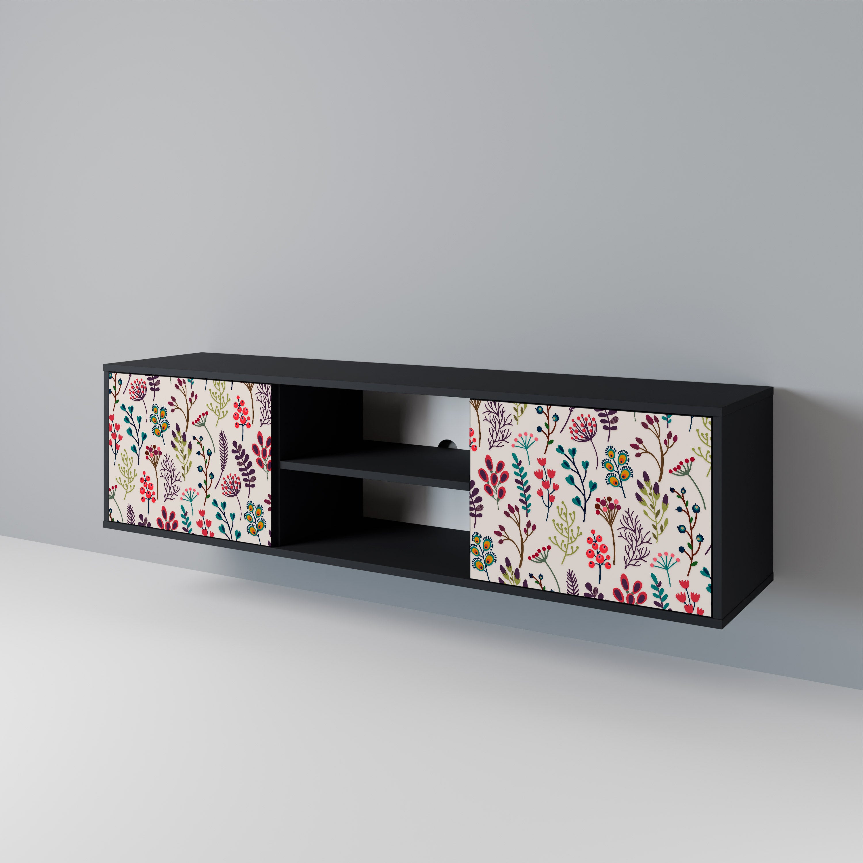 Mueble de TV de 2 puertas AUTUMN SUNDRIES en acabado negro