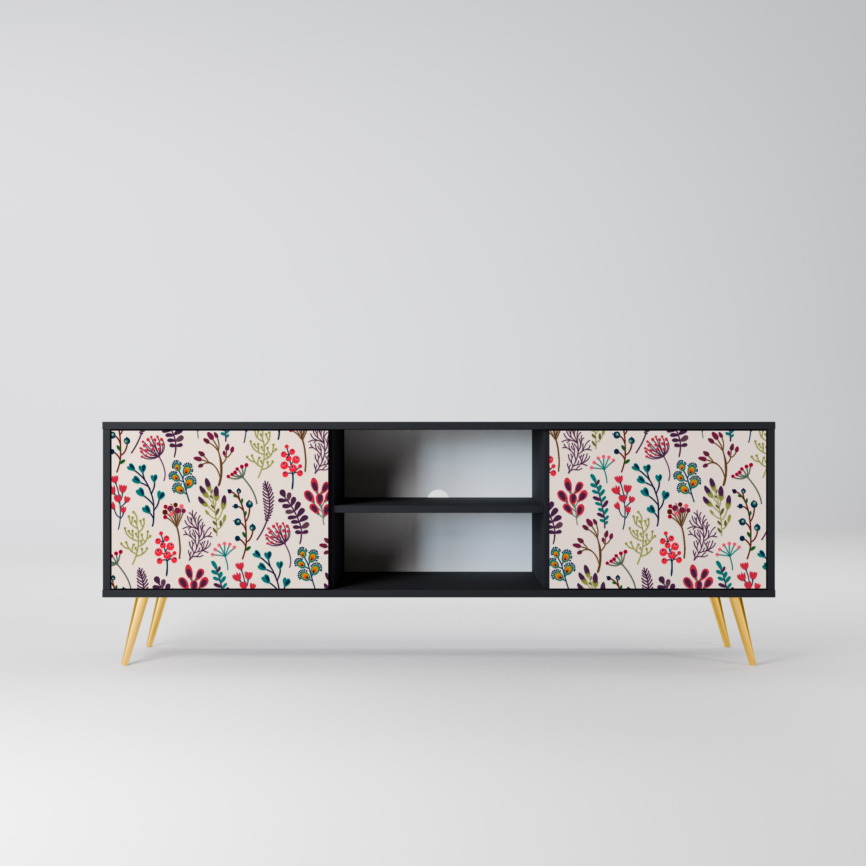 Mueble de TV de 2 puertas AUTUMN SUNDRIES en acabado negro