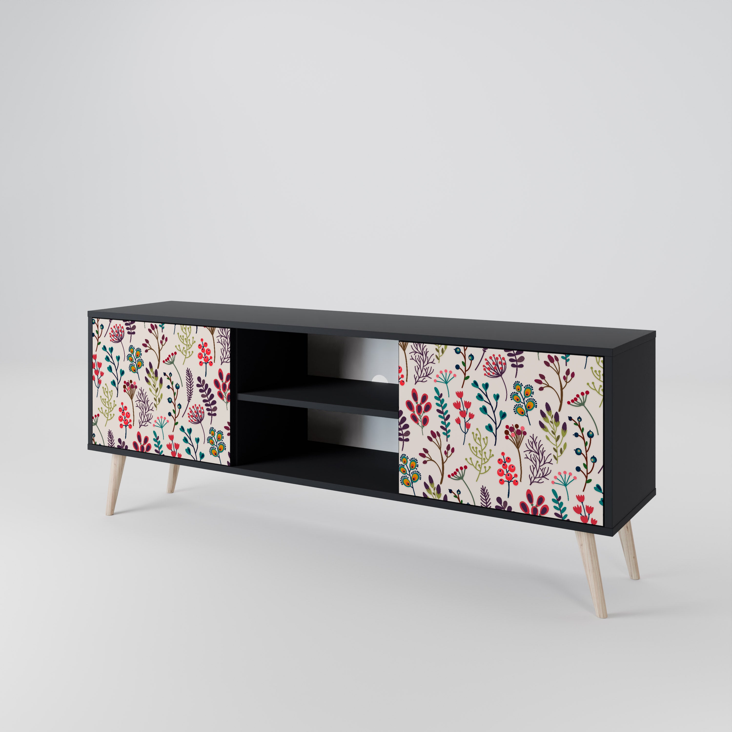 Mueble de TV de 2 puertas AUTUMN SUNDRIES en acabado negro