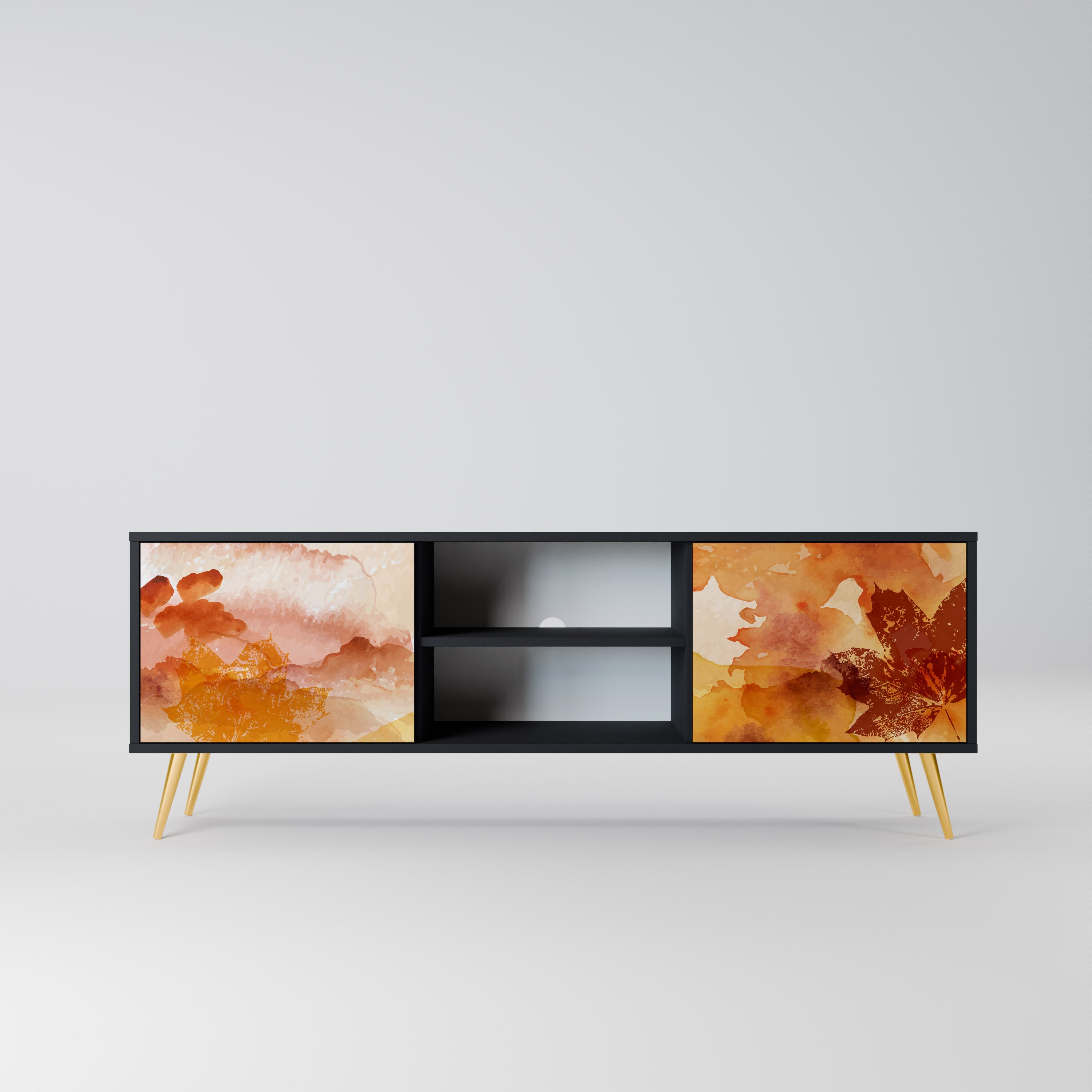Mueble de TV de 2 puertas TRACES OF AUTUMN en acabado negro