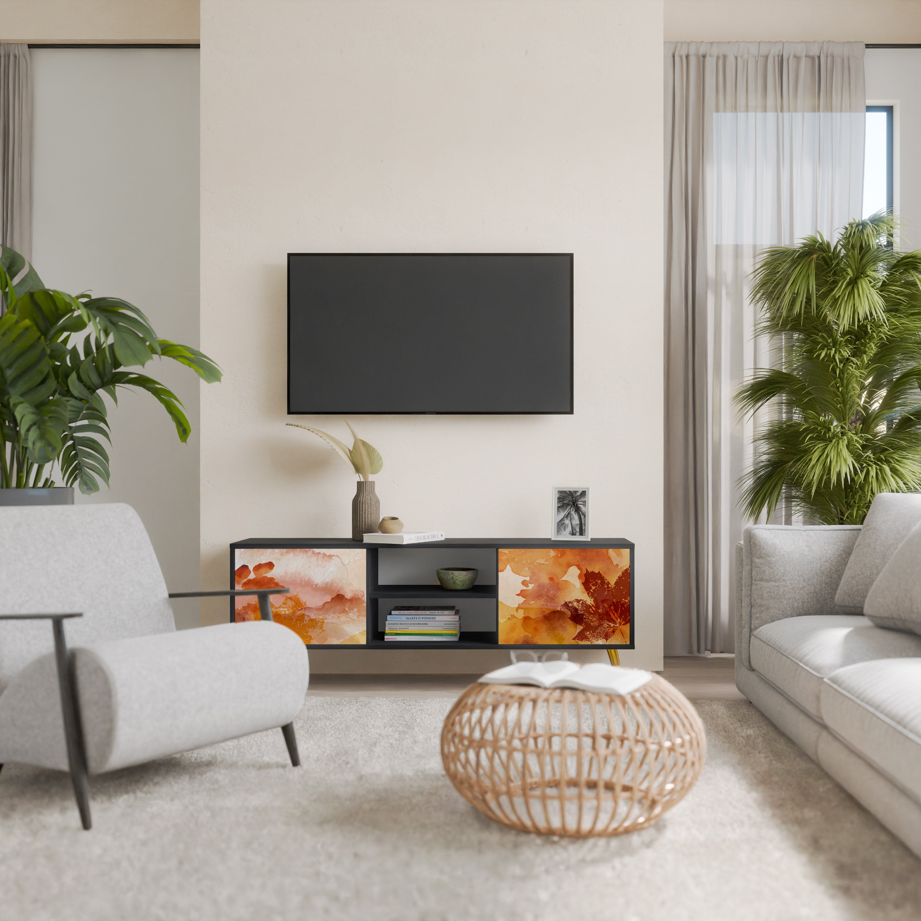 Mueble de TV de 2 puertas TRACES OF AUTUMN en acabado negro