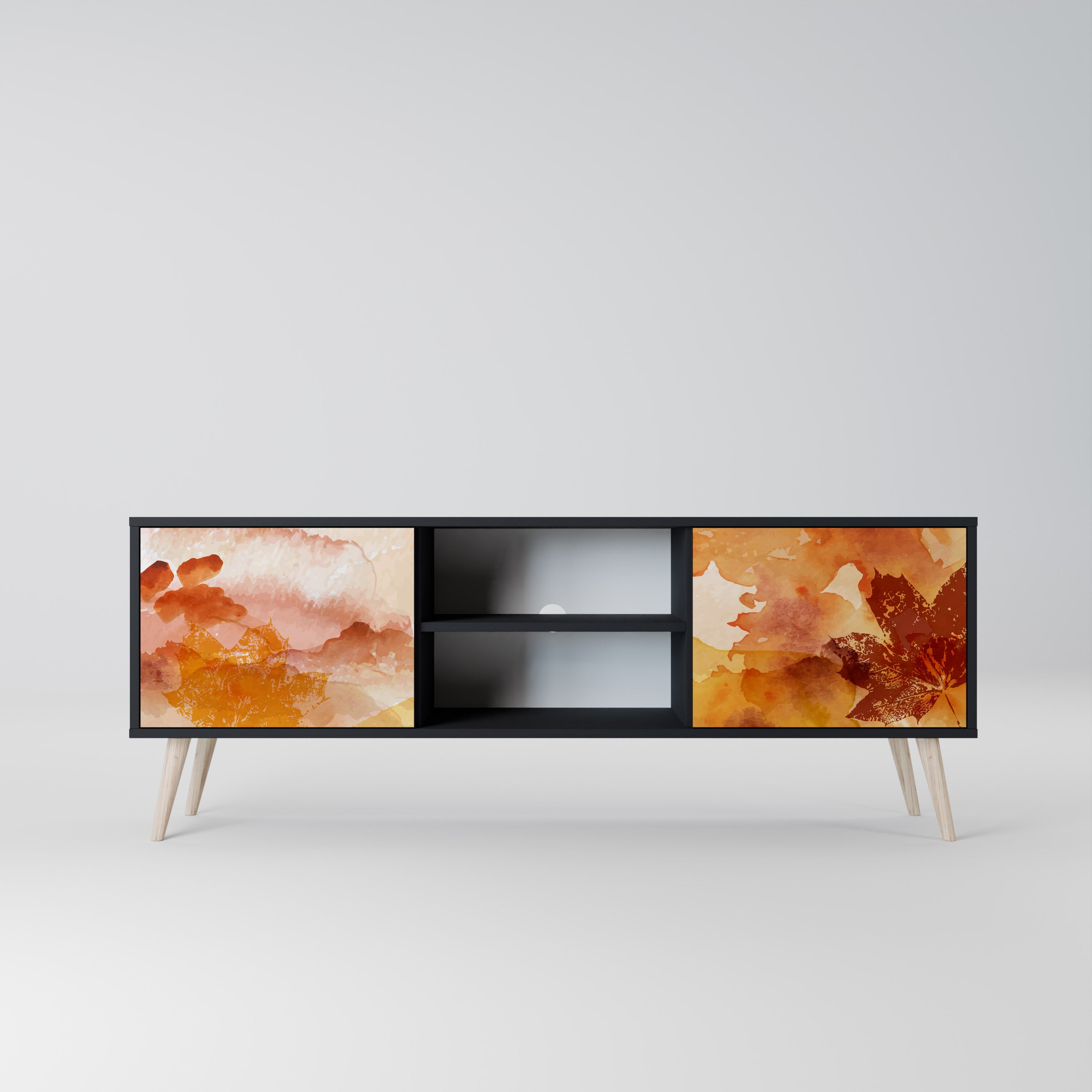 Mueble de TV de 2 puertas TRACES OF AUTUMN en acabado negro