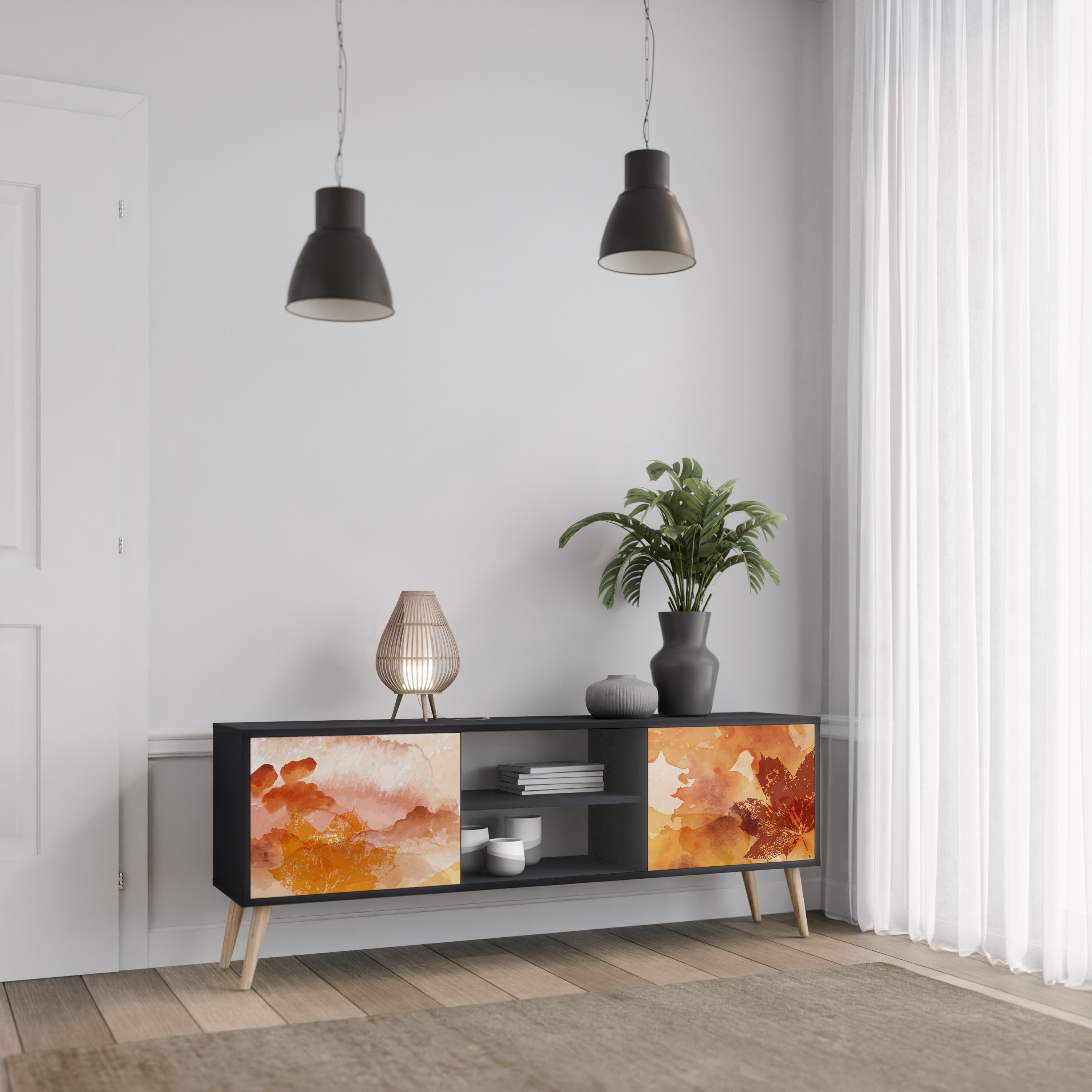 Mueble de TV de 2 puertas TRACES OF AUTUMN en acabado negro