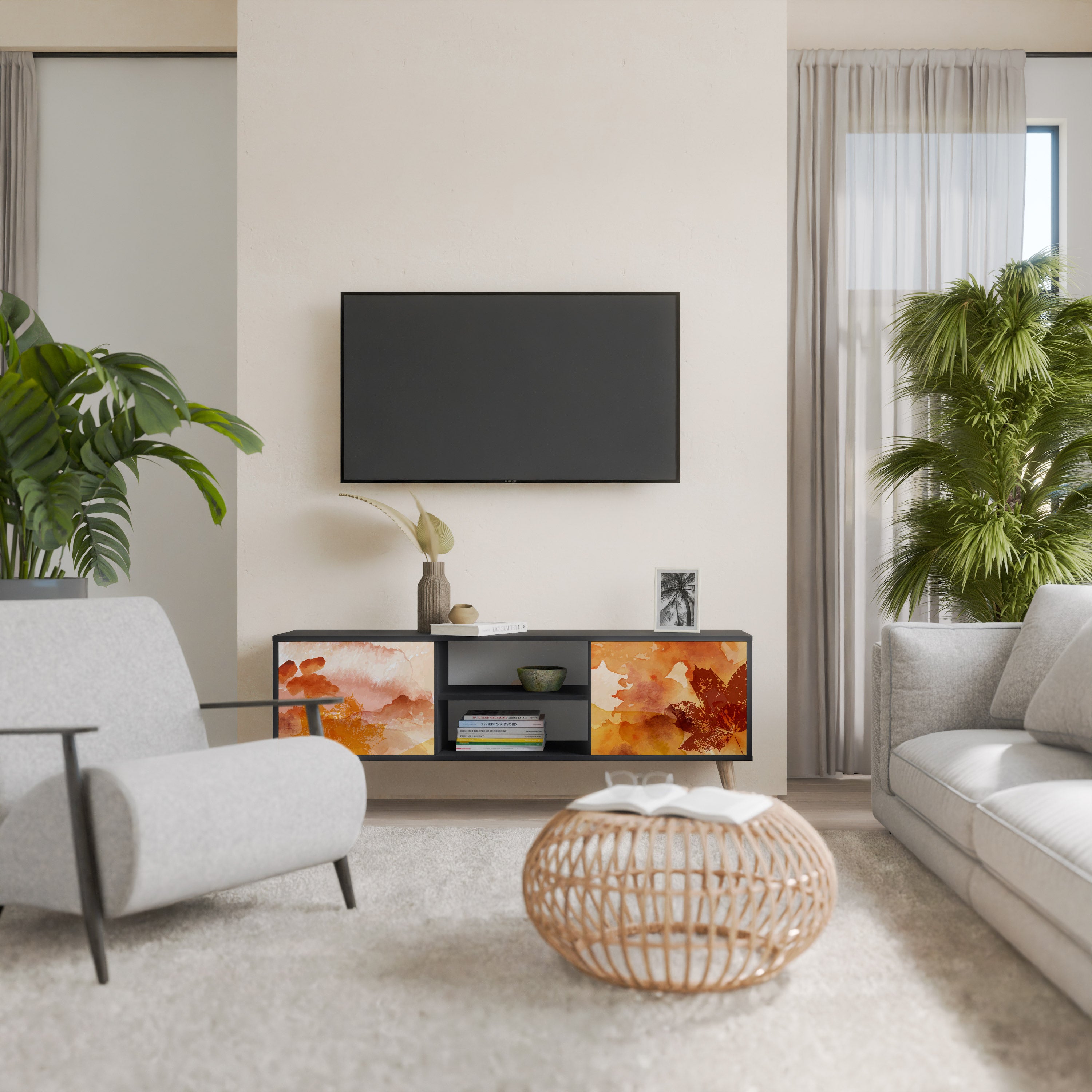 Mueble de TV de 2 puertas TRACES OF AUTUMN en acabado negro