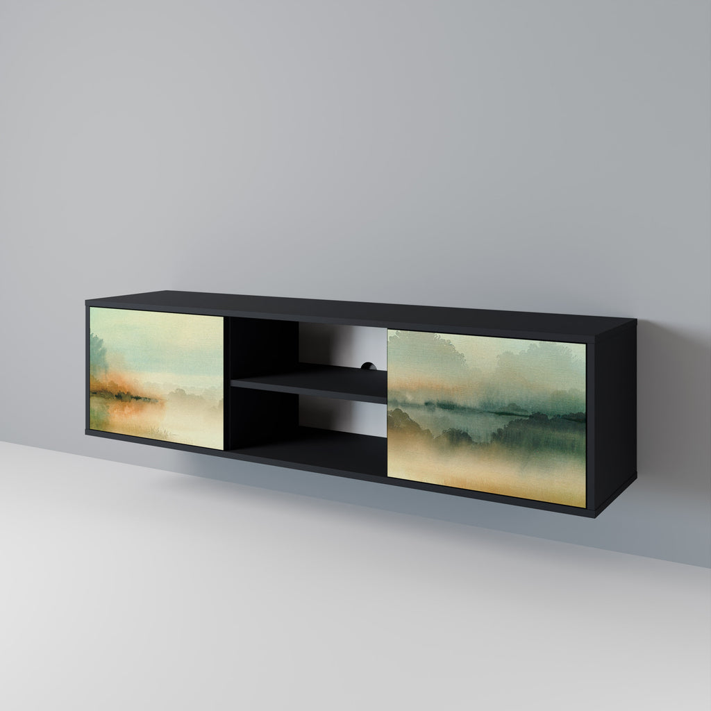 Mueble de TV de 2 puertas MORNING BY THE LAKE con acabado negro