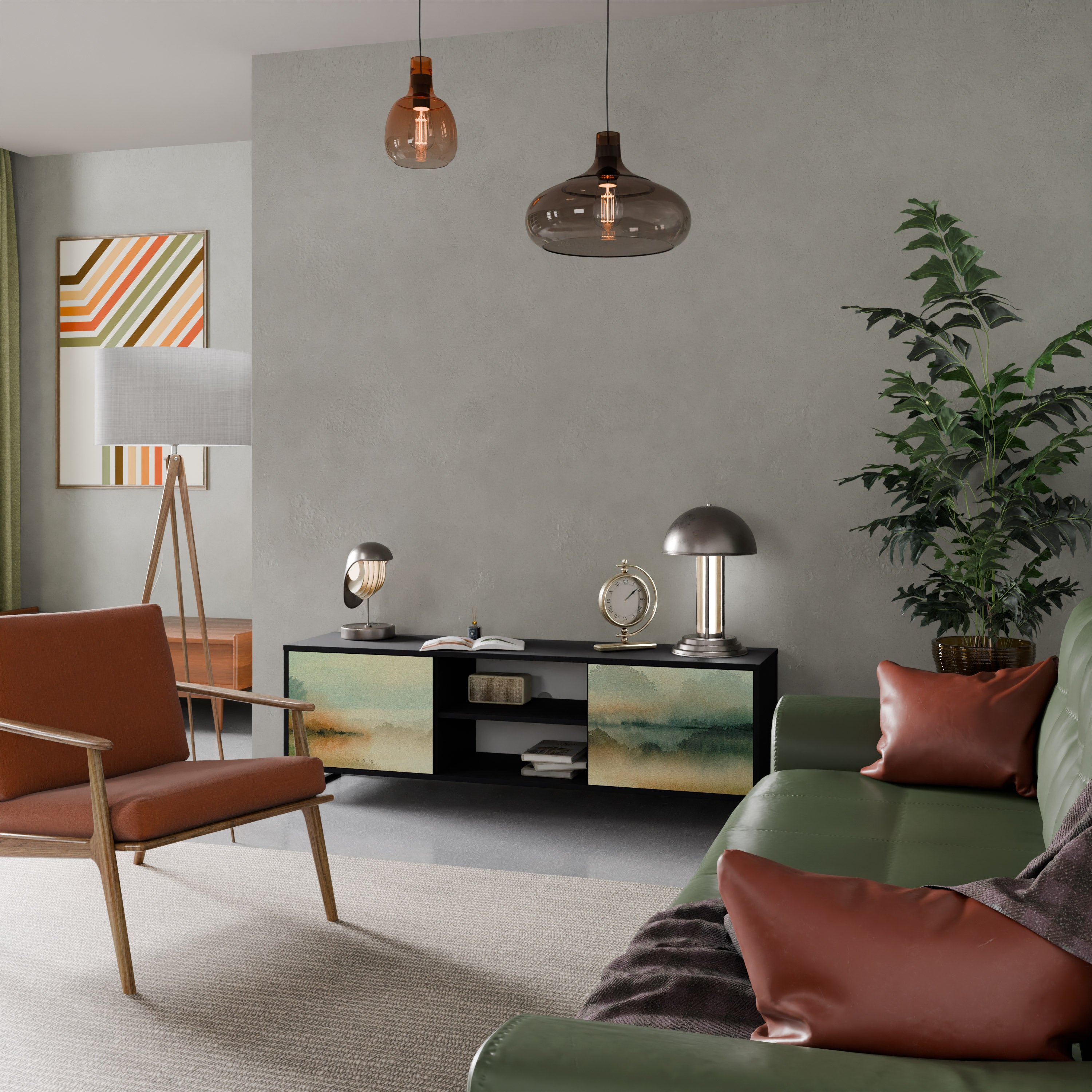 Mueble de TV de 2 puertas MORNING BY THE LAKE con acabado negro