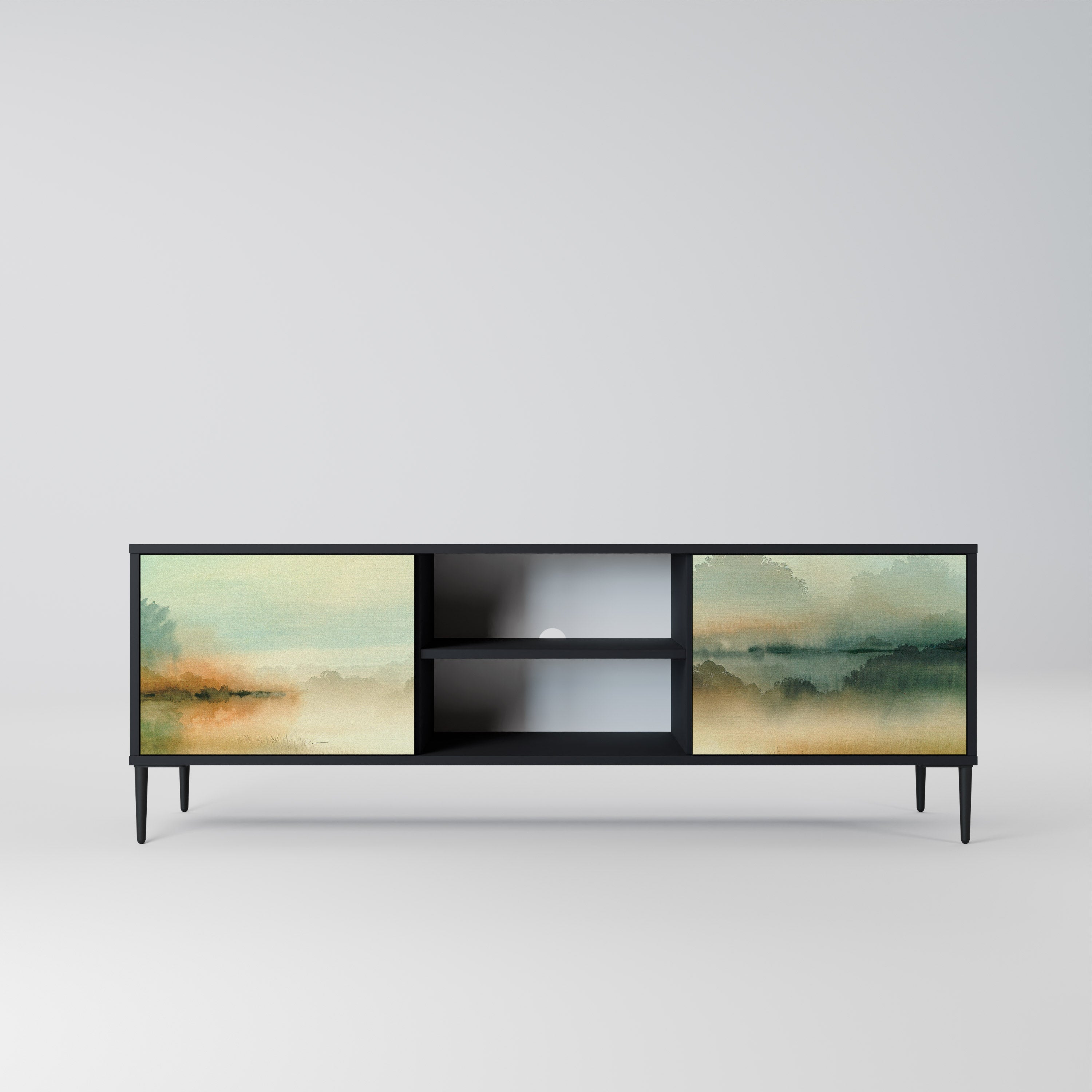 Mueble de TV de 2 puertas MORNING BY THE LAKE con acabado negro