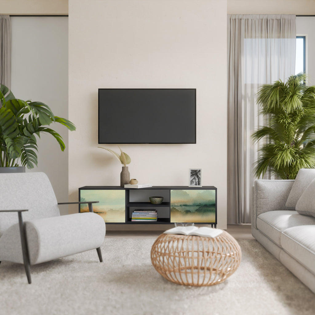 Mueble de TV de 2 puertas MORNING BY THE LAKE con acabado negro