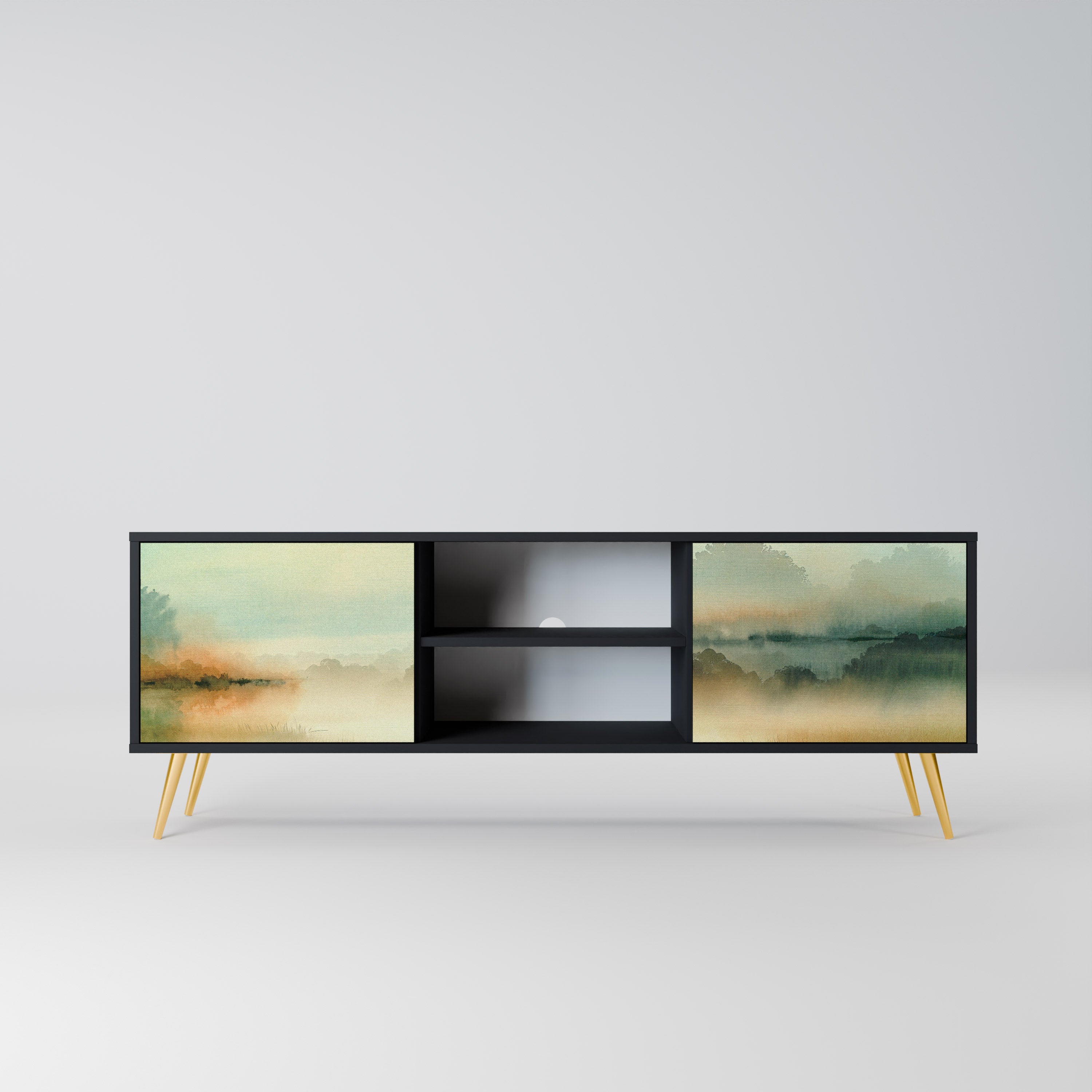 Mueble de TV de 2 puertas MORNING BY THE LAKE con acabado negro