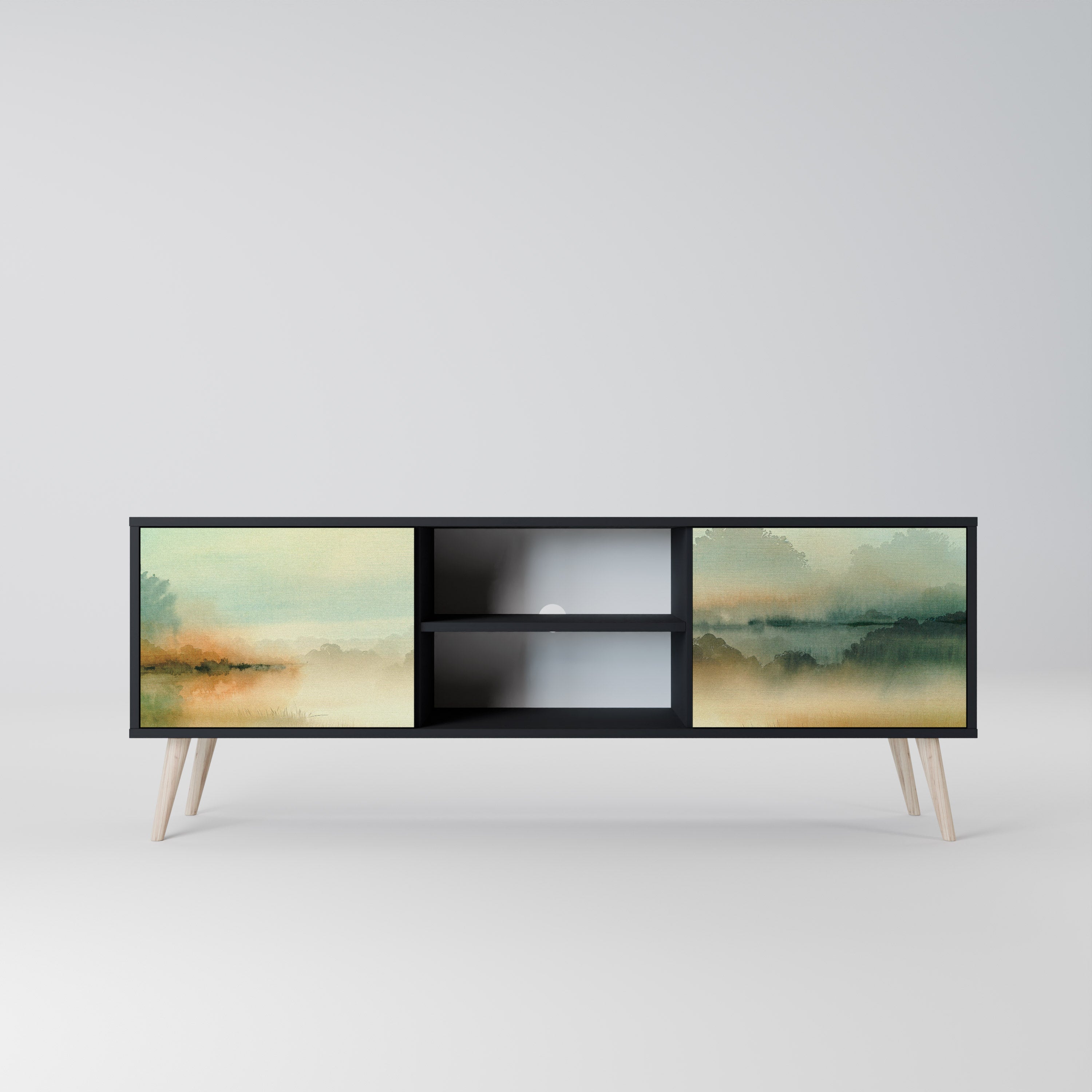 Mueble de TV de 2 puertas MORNING BY THE LAKE con acabado negro