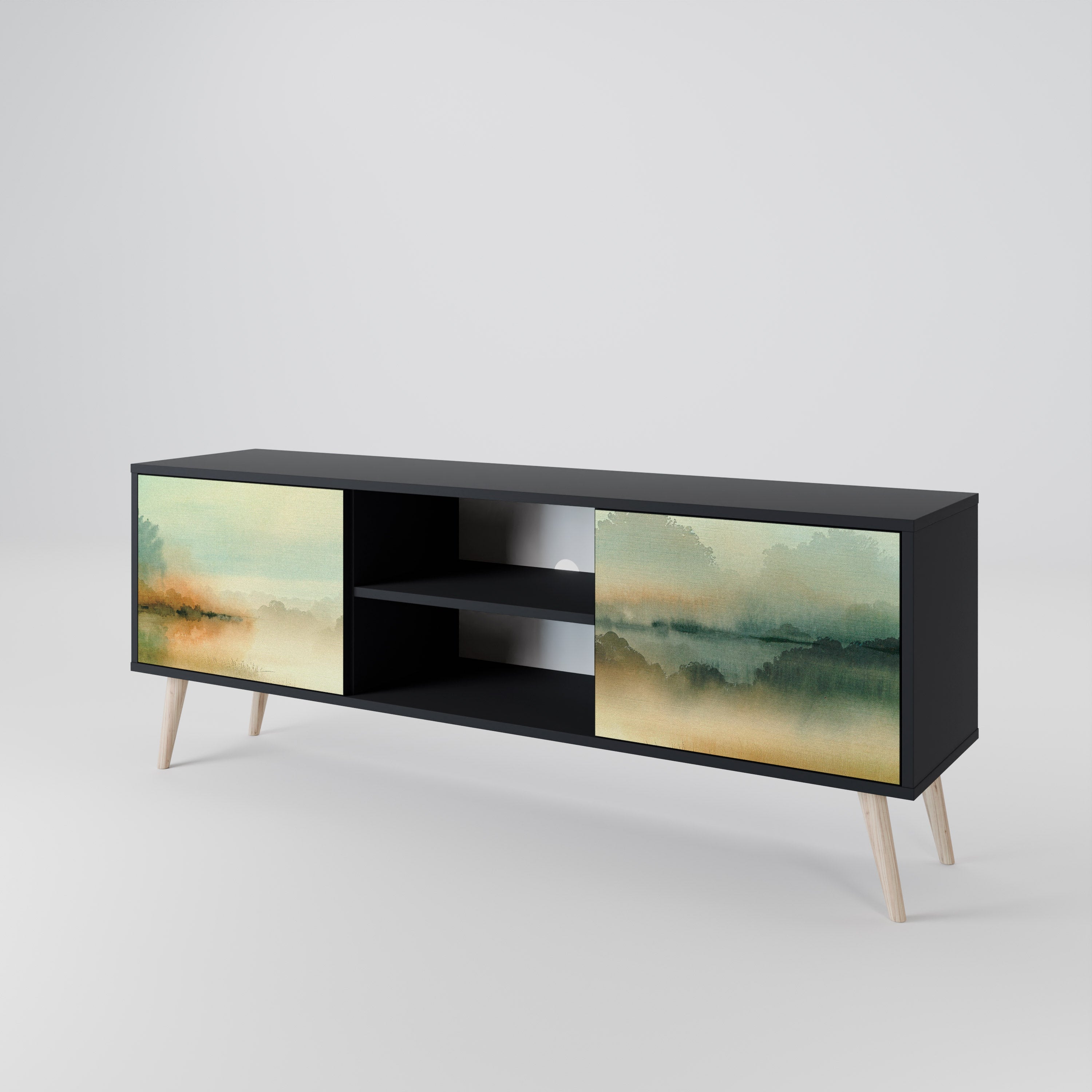 Mueble de TV de 2 puertas MORNING BY THE LAKE con acabado negro