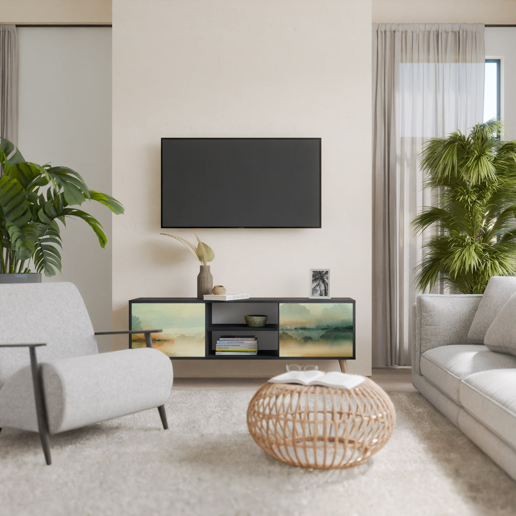 Mueble de TV de 2 puertas MORNING BY THE LAKE con acabado negro