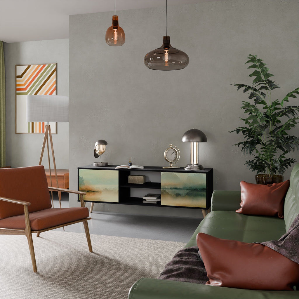 Mueble de TV de 2 puertas MORNING BY THE LAKE con acabado negro