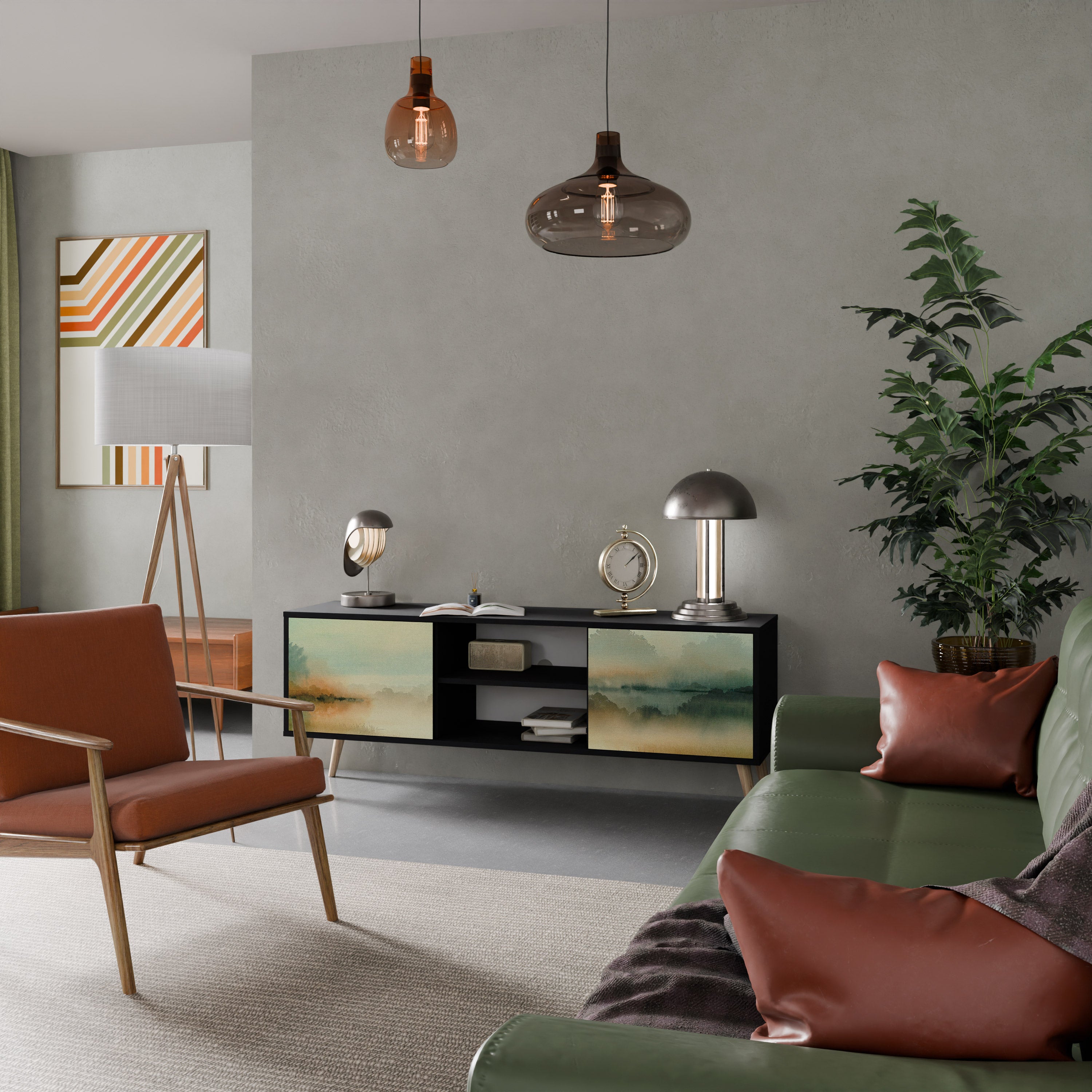 Mueble de TV de 2 puertas MORNING BY THE LAKE con acabado negro