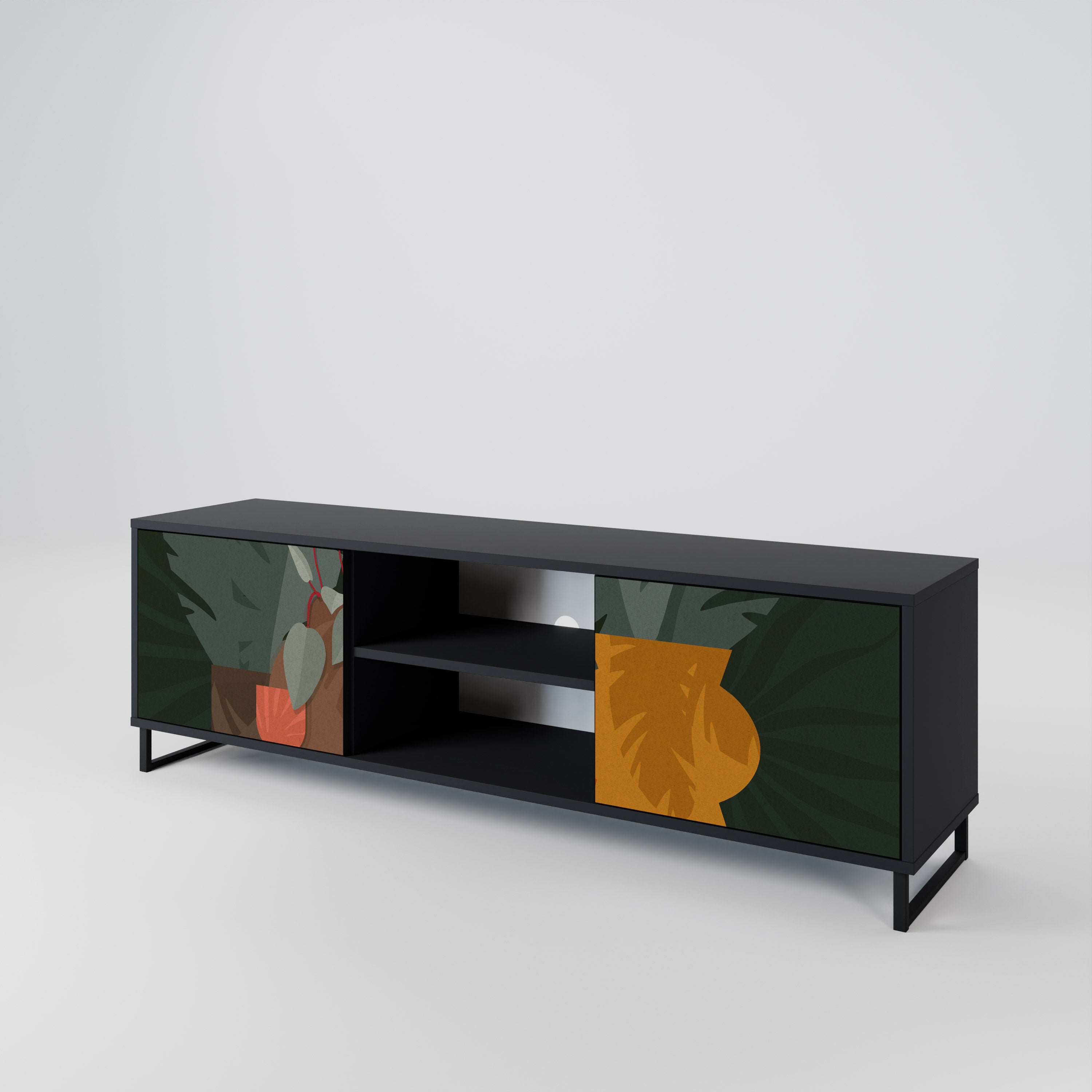 COMPOSICIÓN TROPICAL Mueble de TV de 2 puertas en acabado negro