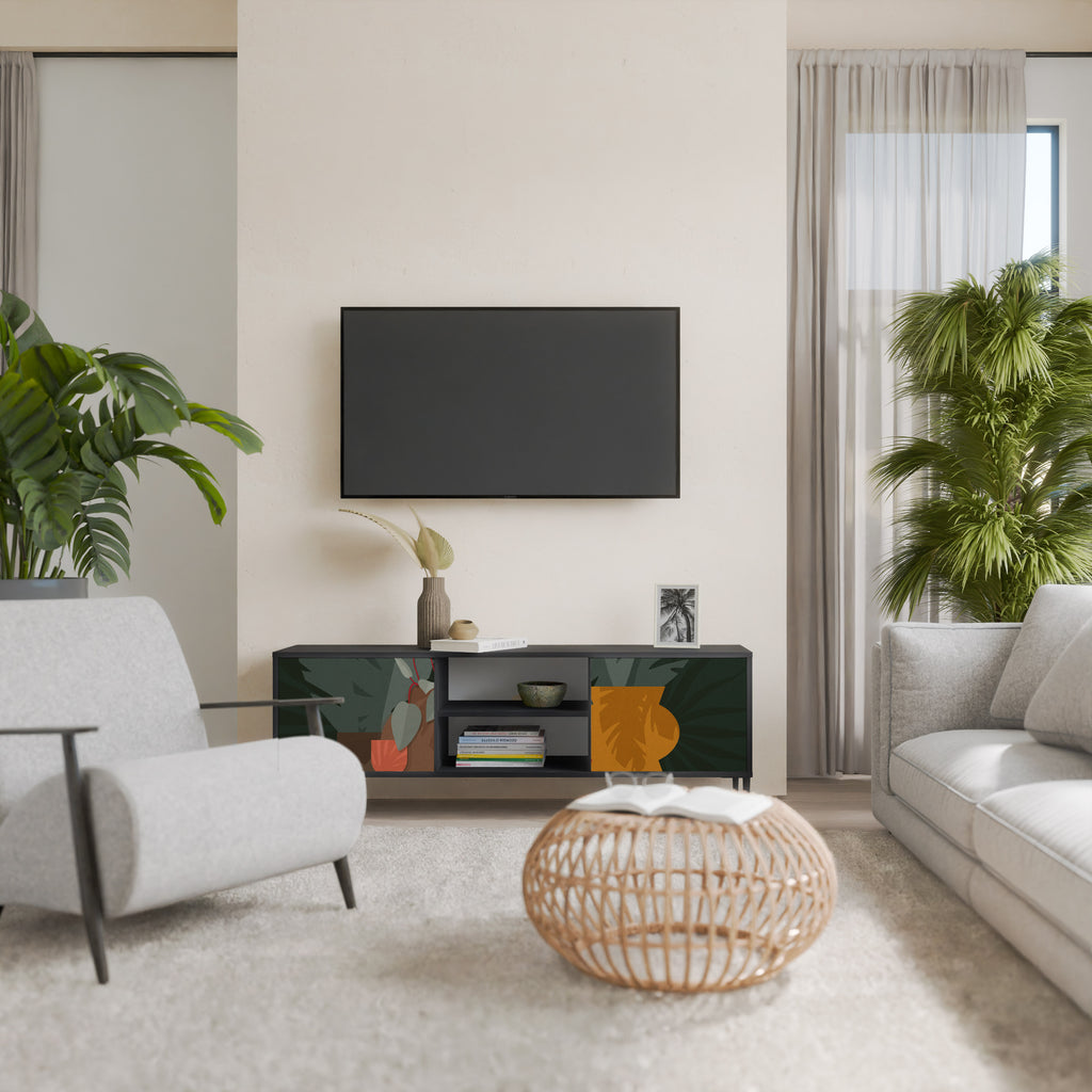 COMPOSICIÓN TROPICAL Mueble de TV de 2 puertas en acabado negro
