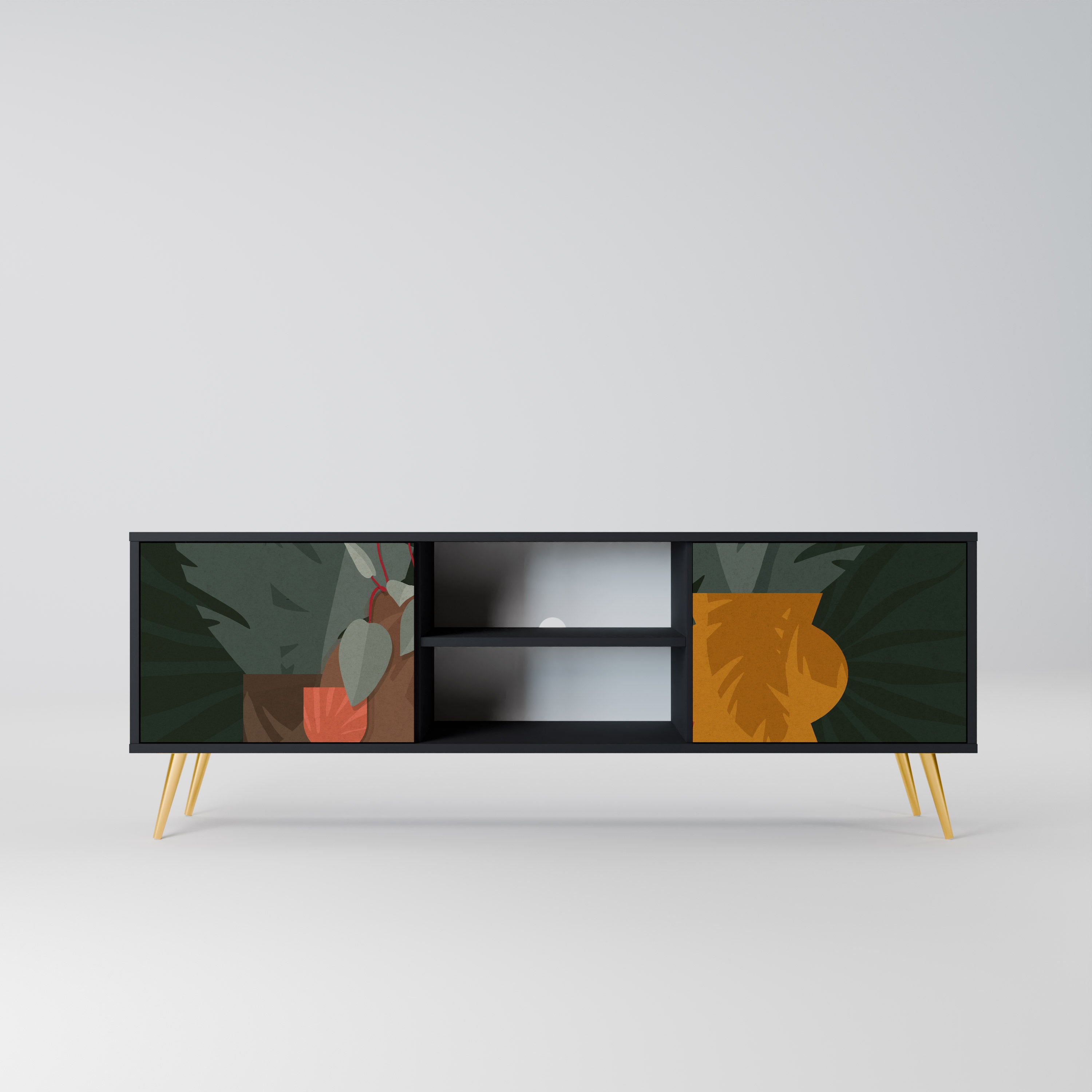COMPOSICIÓN TROPICAL Mueble de TV de 2 puertas en acabado negro