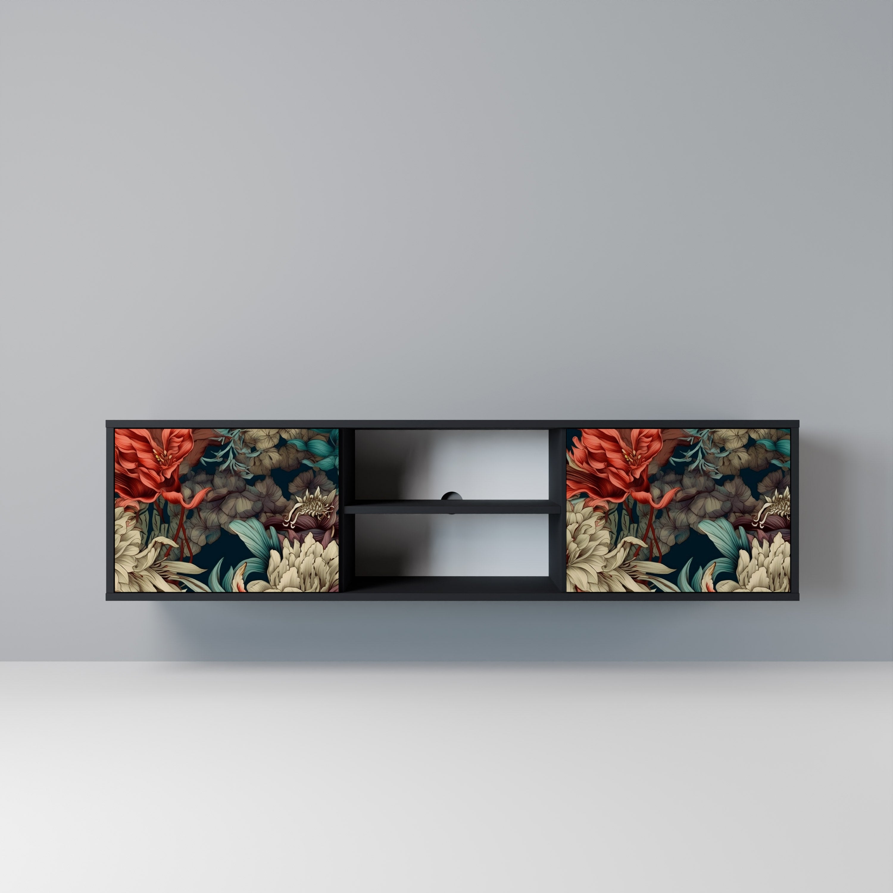 Mueble de TV de 2 puertas SPROUTING GRACE con acabado negro