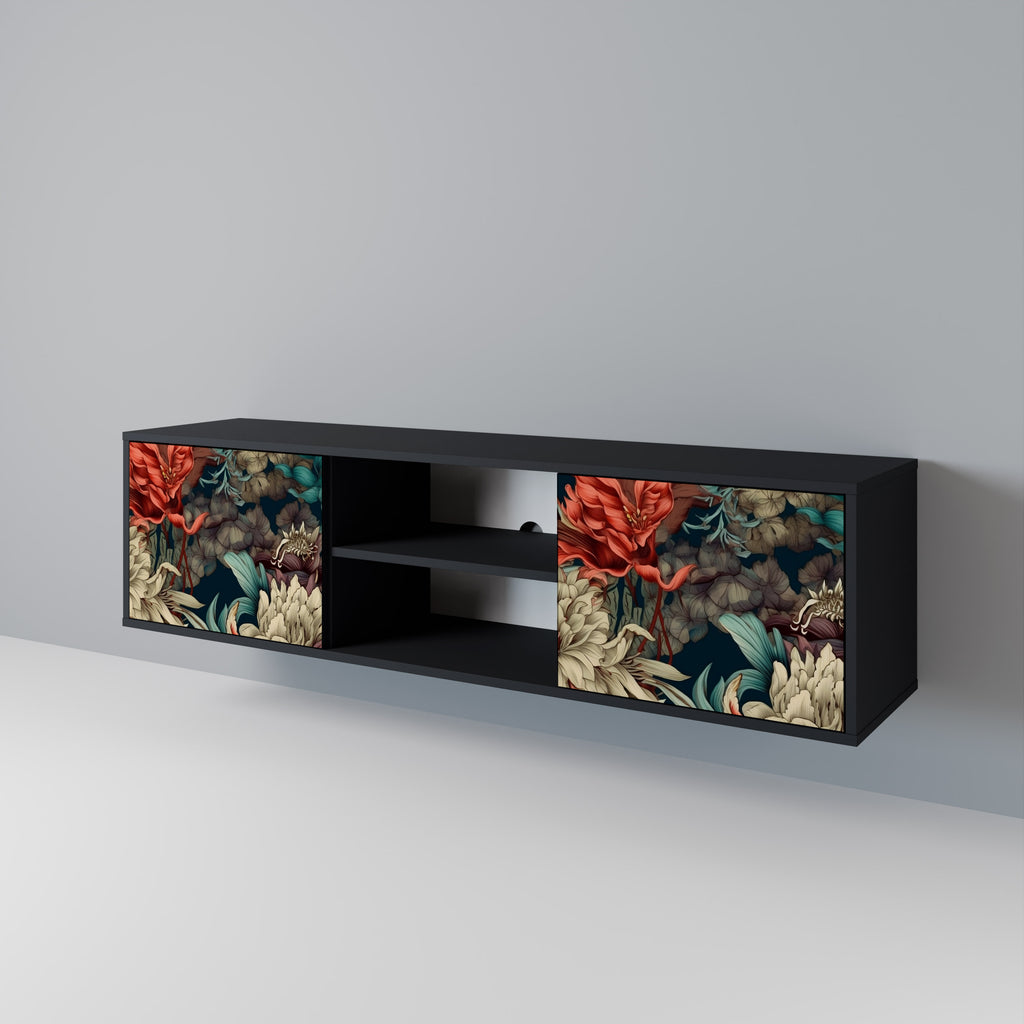 Mueble de TV de 2 puertas SPROUTING GRACE con acabado negro