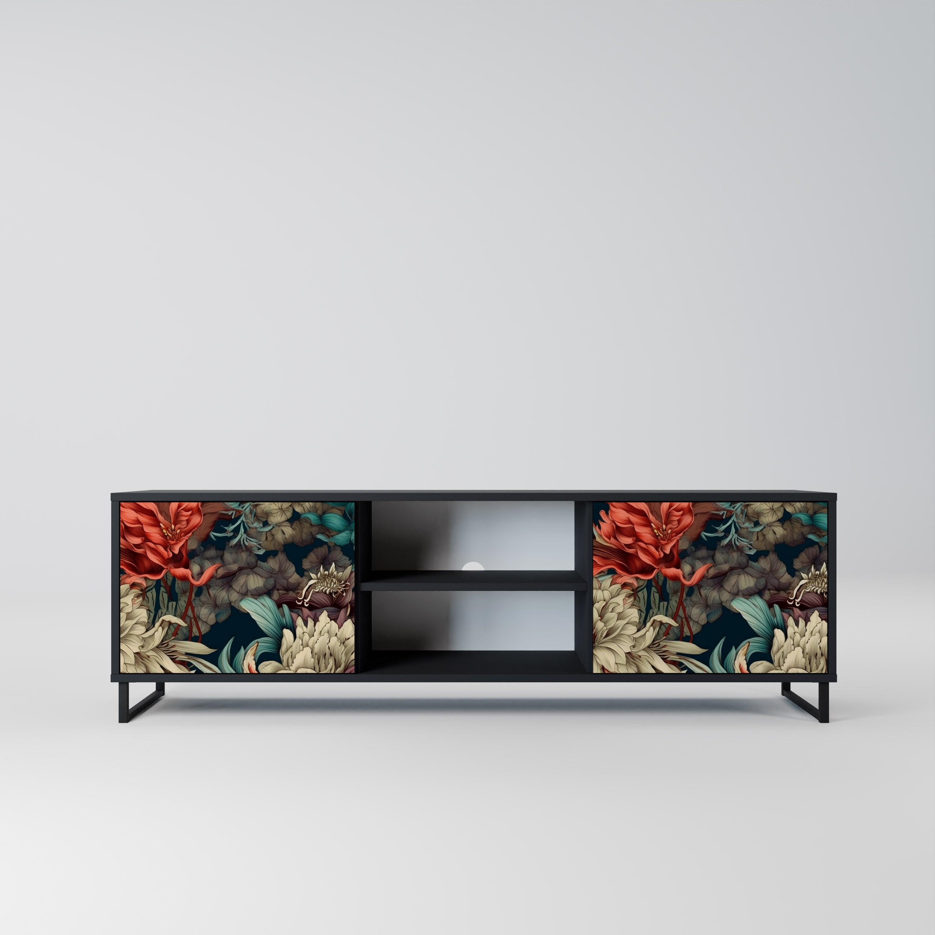 Mueble de TV de 2 puertas SPROUTING GRACE con acabado negro