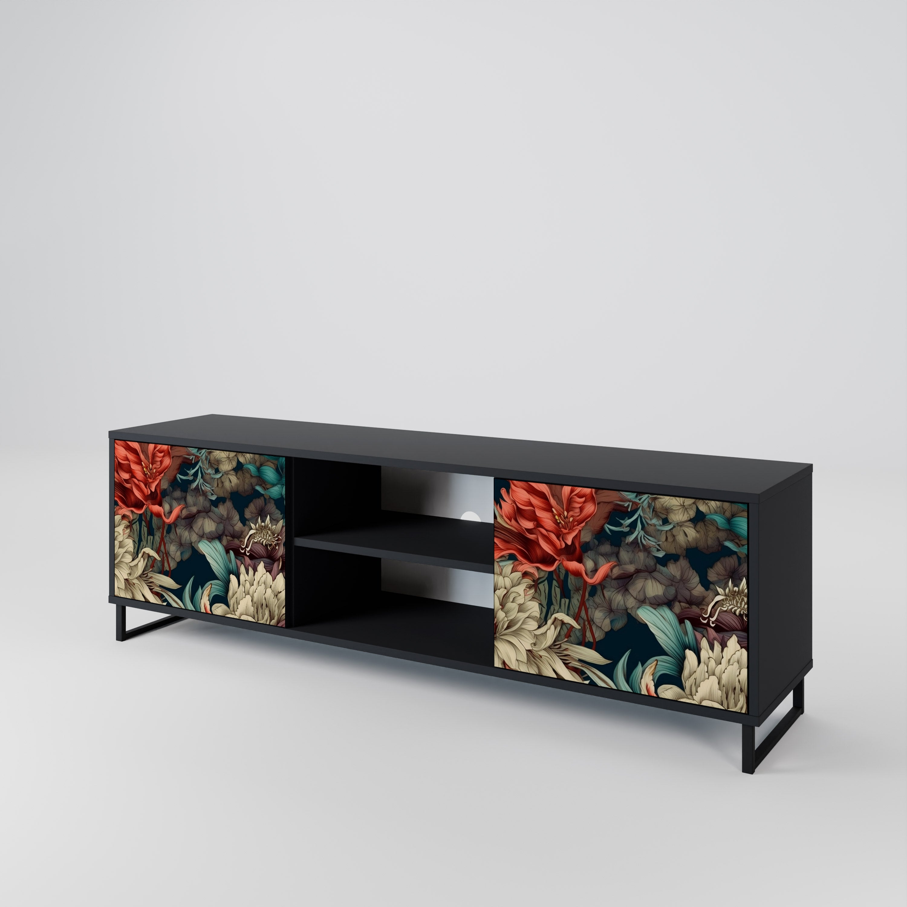 Mueble de TV de 2 puertas SPROUTING GRACE con acabado negro