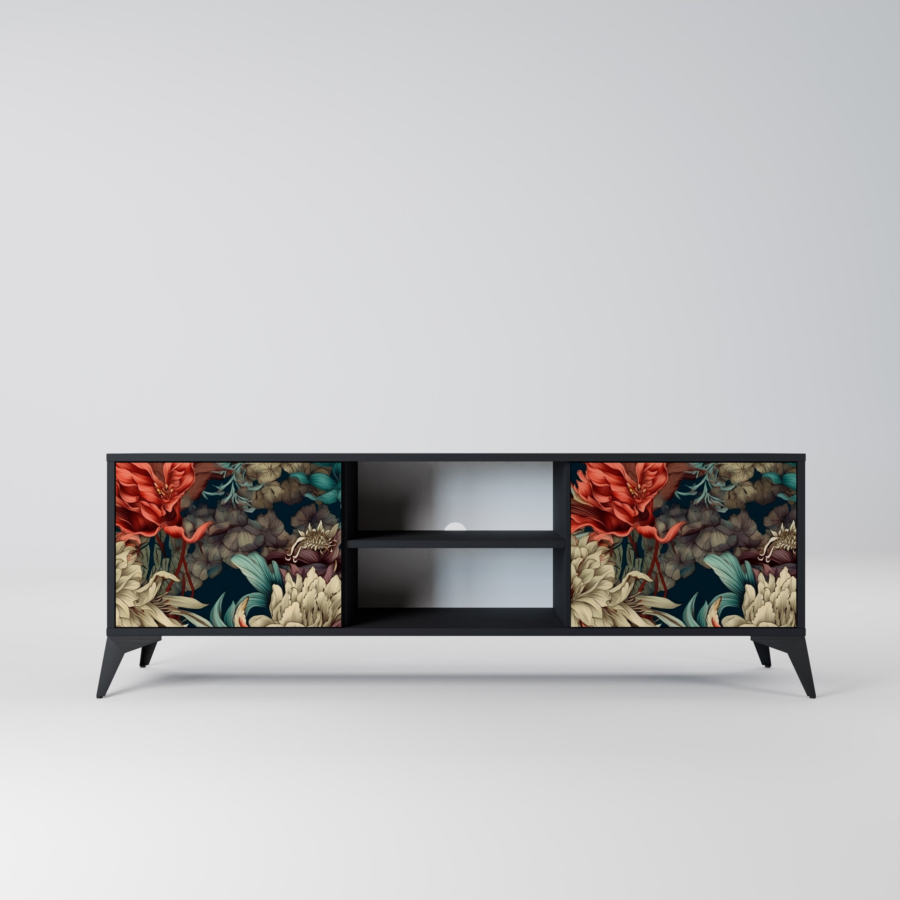 Mueble de TV de 2 puertas SPROUTING GRACE con acabado negro