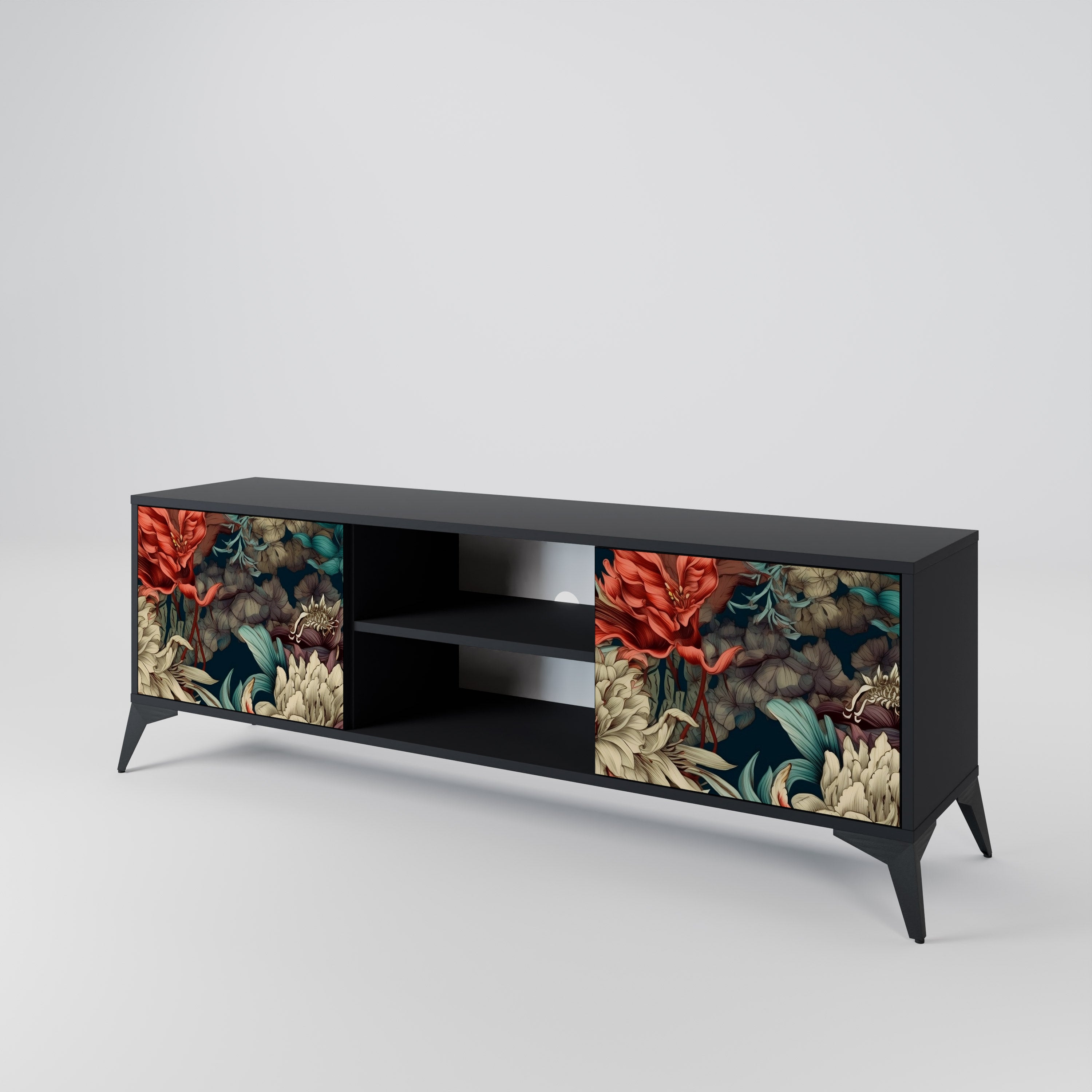 Mueble de TV de 2 puertas SPROUTING GRACE con acabado negro