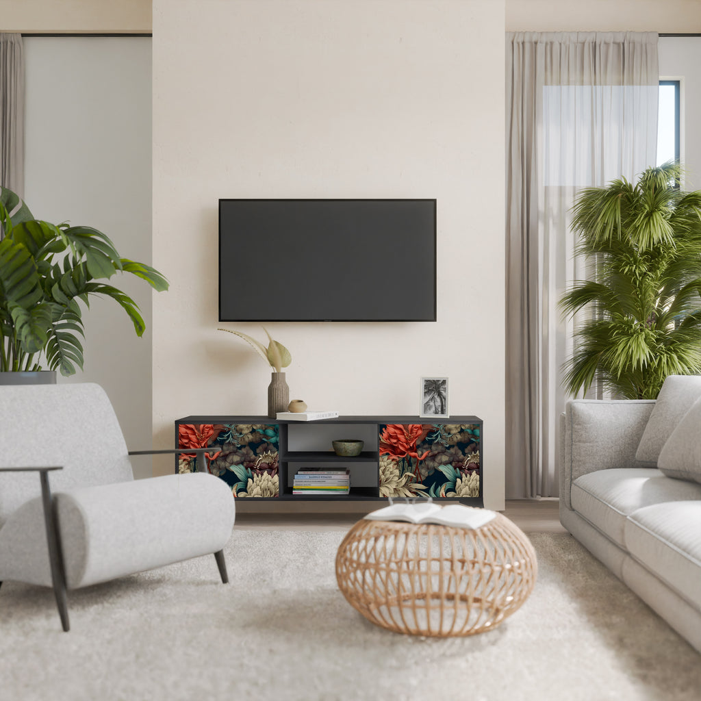Mueble de TV de 2 puertas SPROUTING GRACE con acabado negro