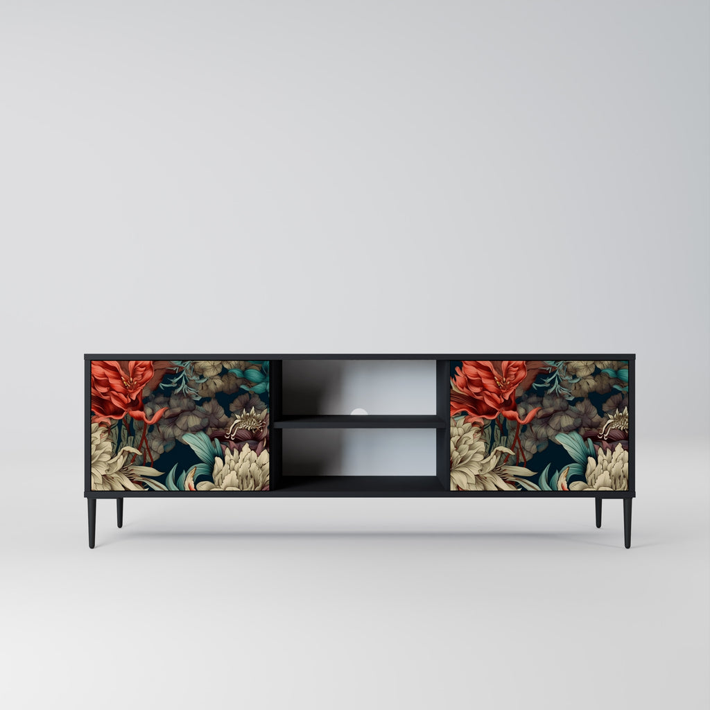 Mueble de TV de 2 puertas SPROUTING GRACE con acabado negro