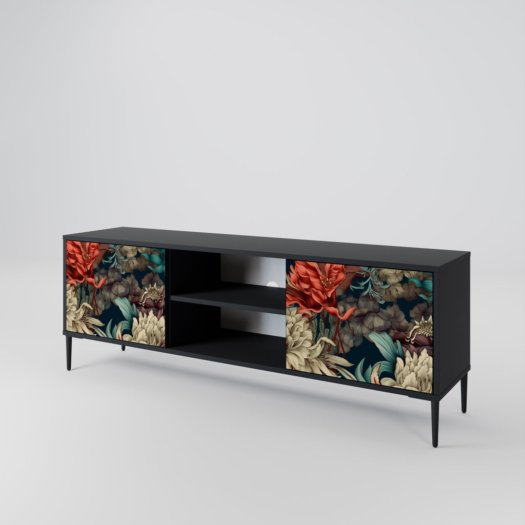 Mueble de TV de 2 puertas SPROUTING GRACE con acabado negro