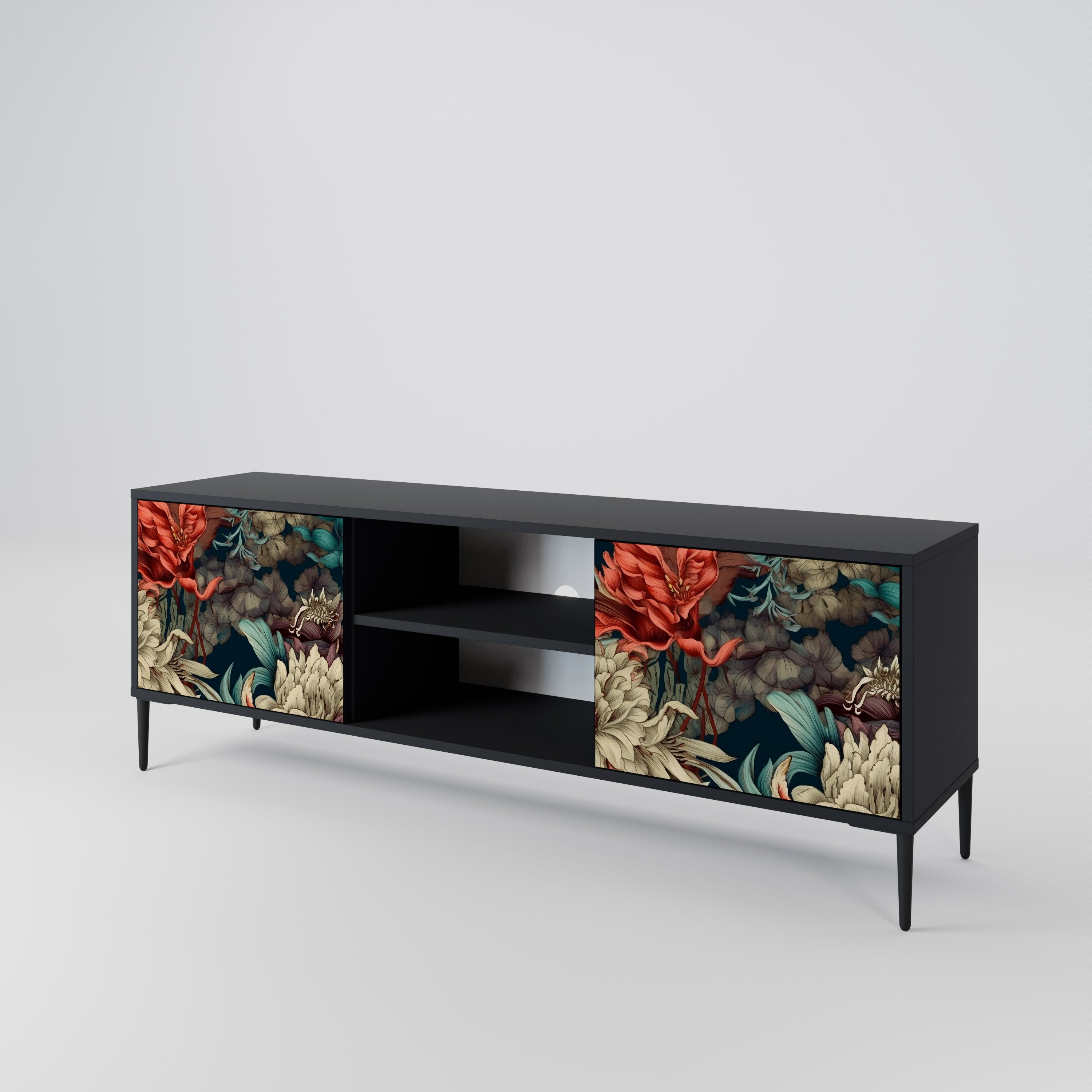 Mueble de TV de 2 puertas SPROUTING GRACE con acabado negro