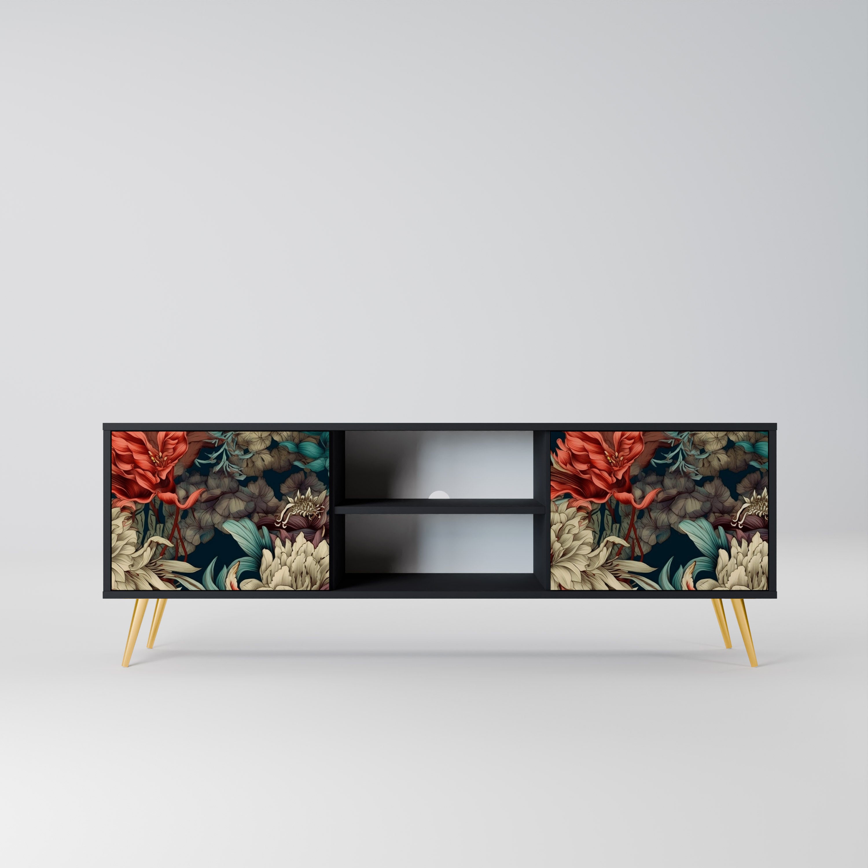 Mueble de TV de 2 puertas SPROUTING GRACE con acabado negro