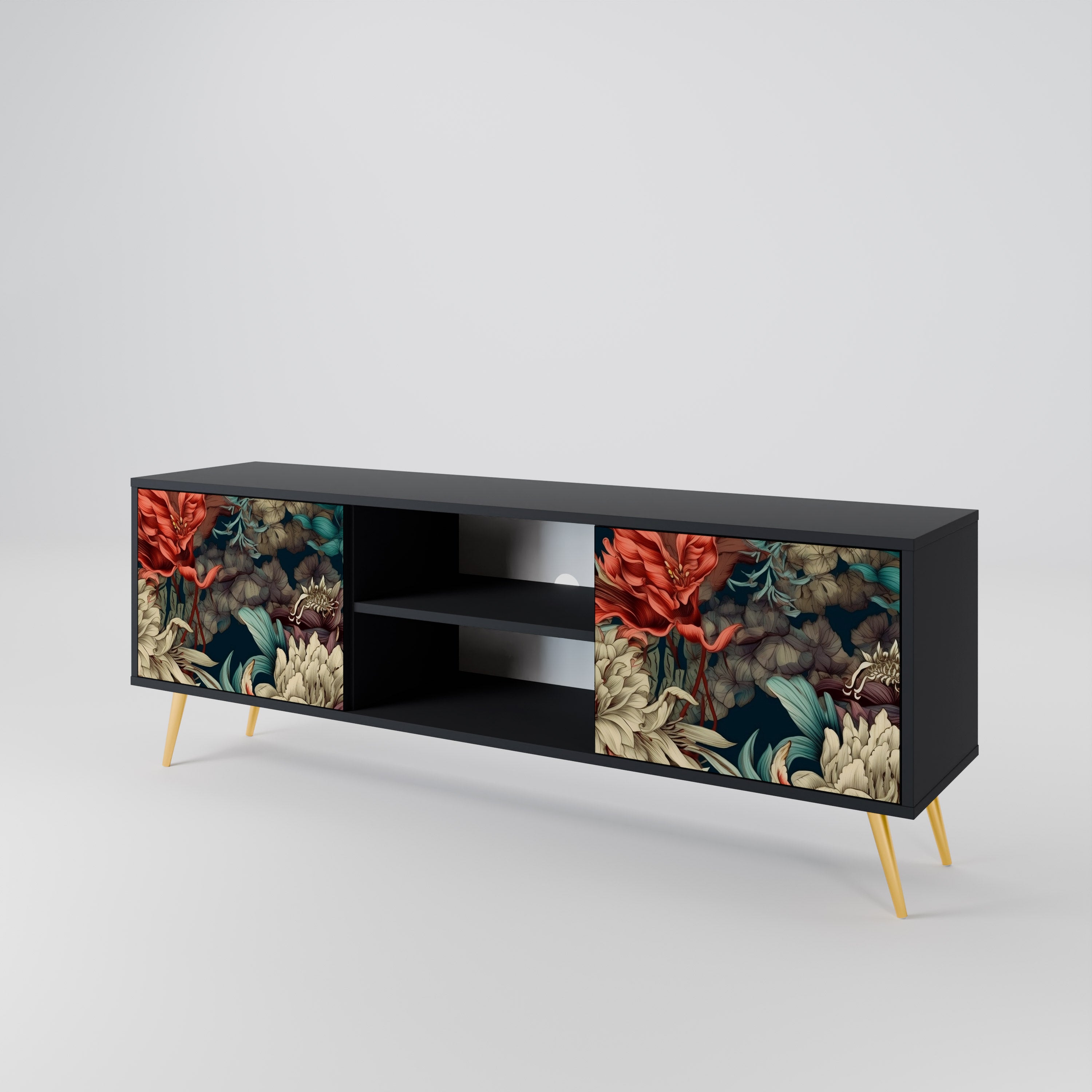 Mueble de TV de 2 puertas SPROUTING GRACE con acabado negro