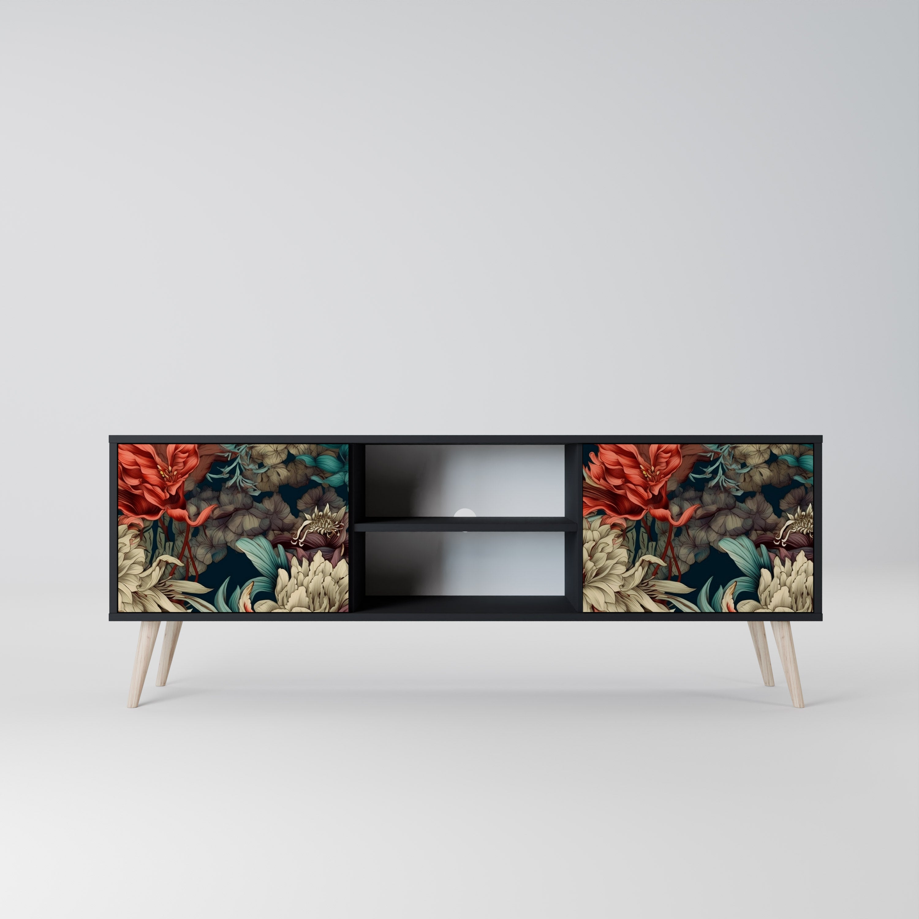 Mueble de TV de 2 puertas SPROUTING GRACE con acabado negro