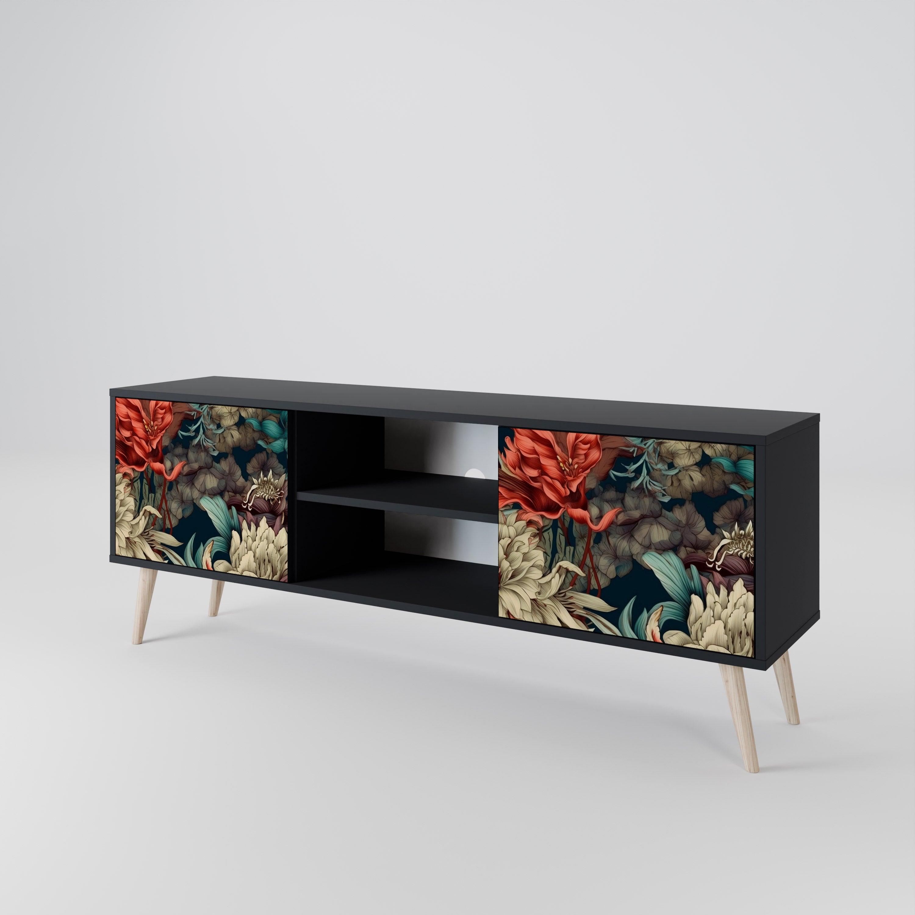 Mueble de TV de 2 puertas SPROUTING GRACE con acabado negro