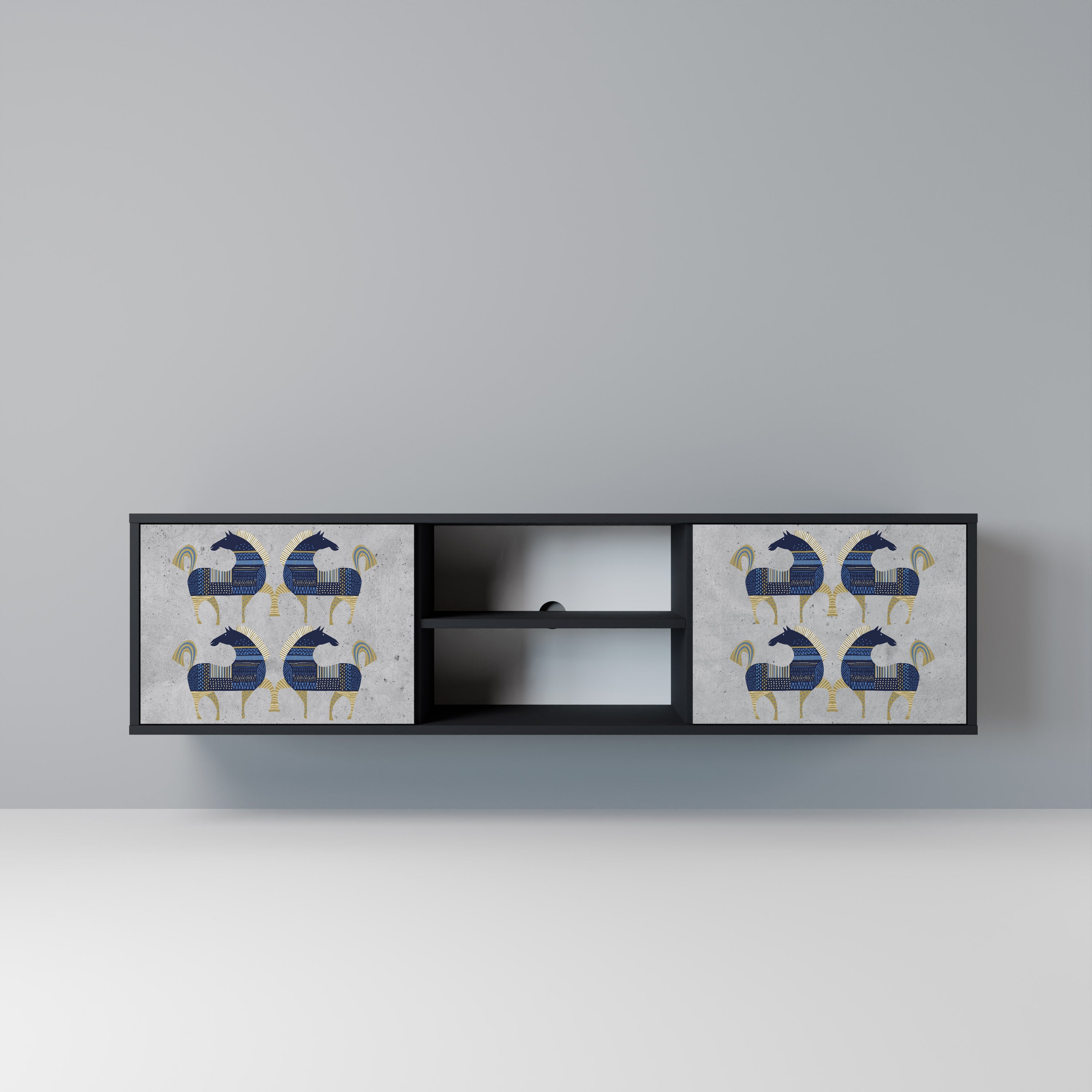 Mueble de TV MAJESTIC STEED de 2 puertas con acabado negro