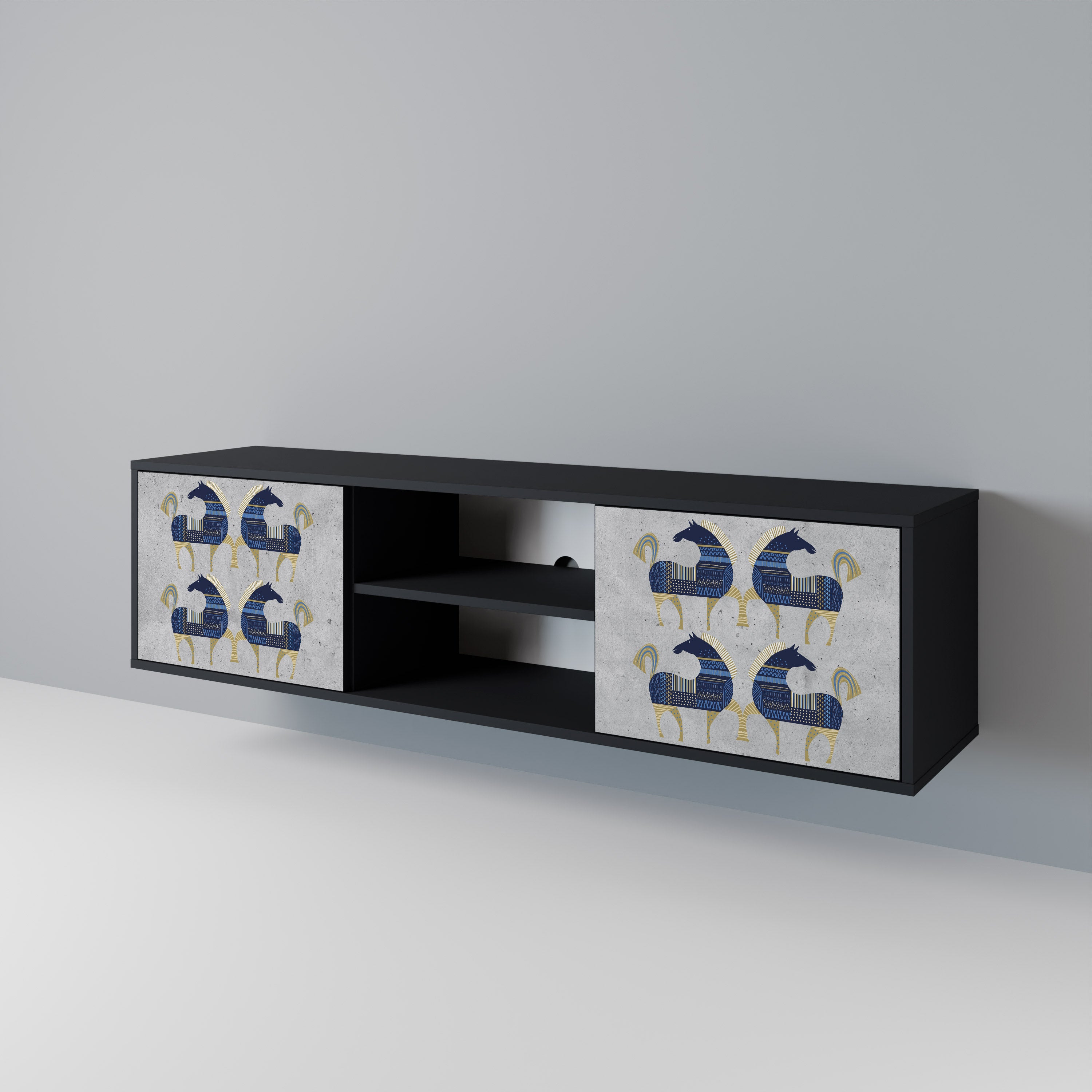 Mueble de TV MAJESTIC STEED de 2 puertas con acabado negro