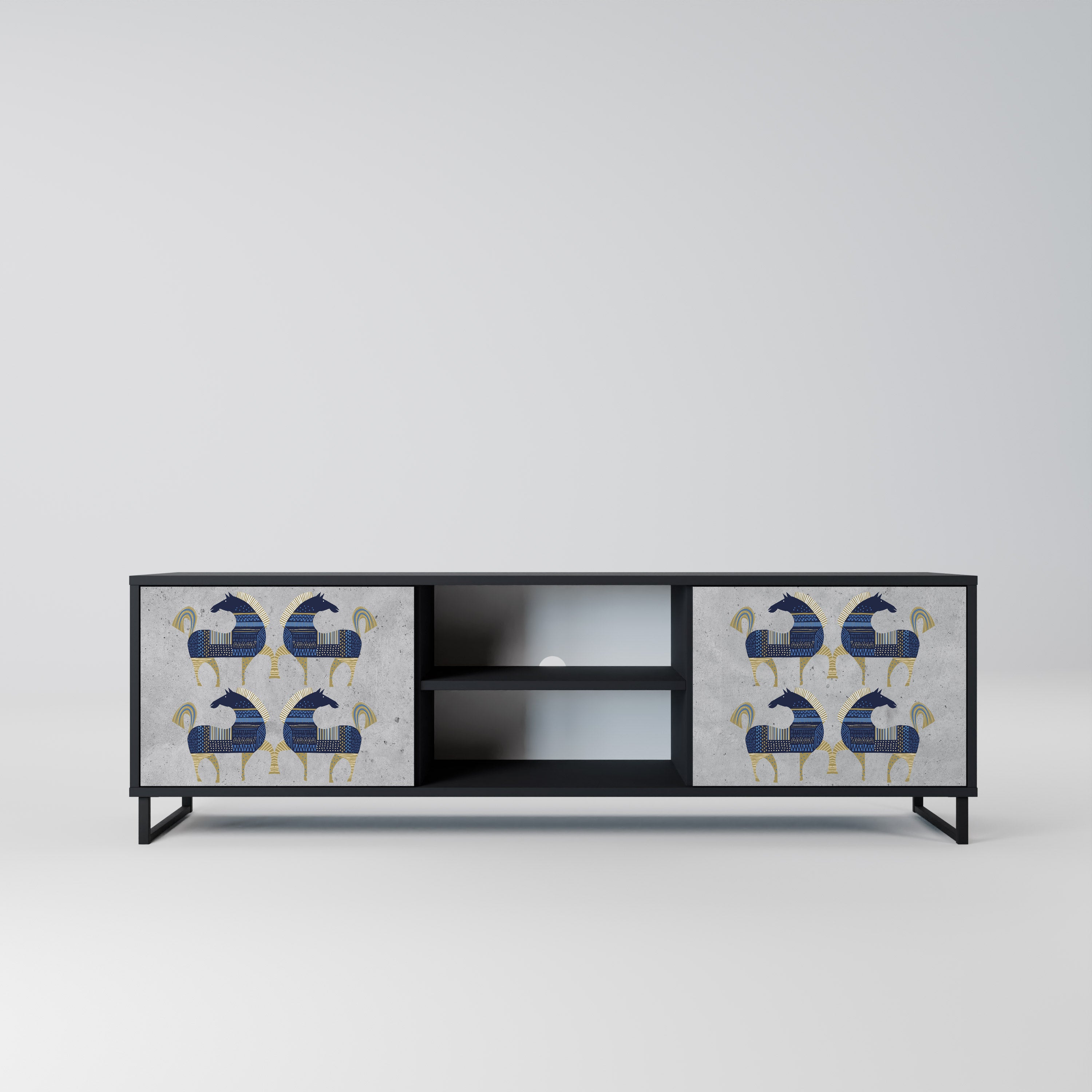 Mueble de TV MAJESTIC STEED de 2 puertas con acabado negro