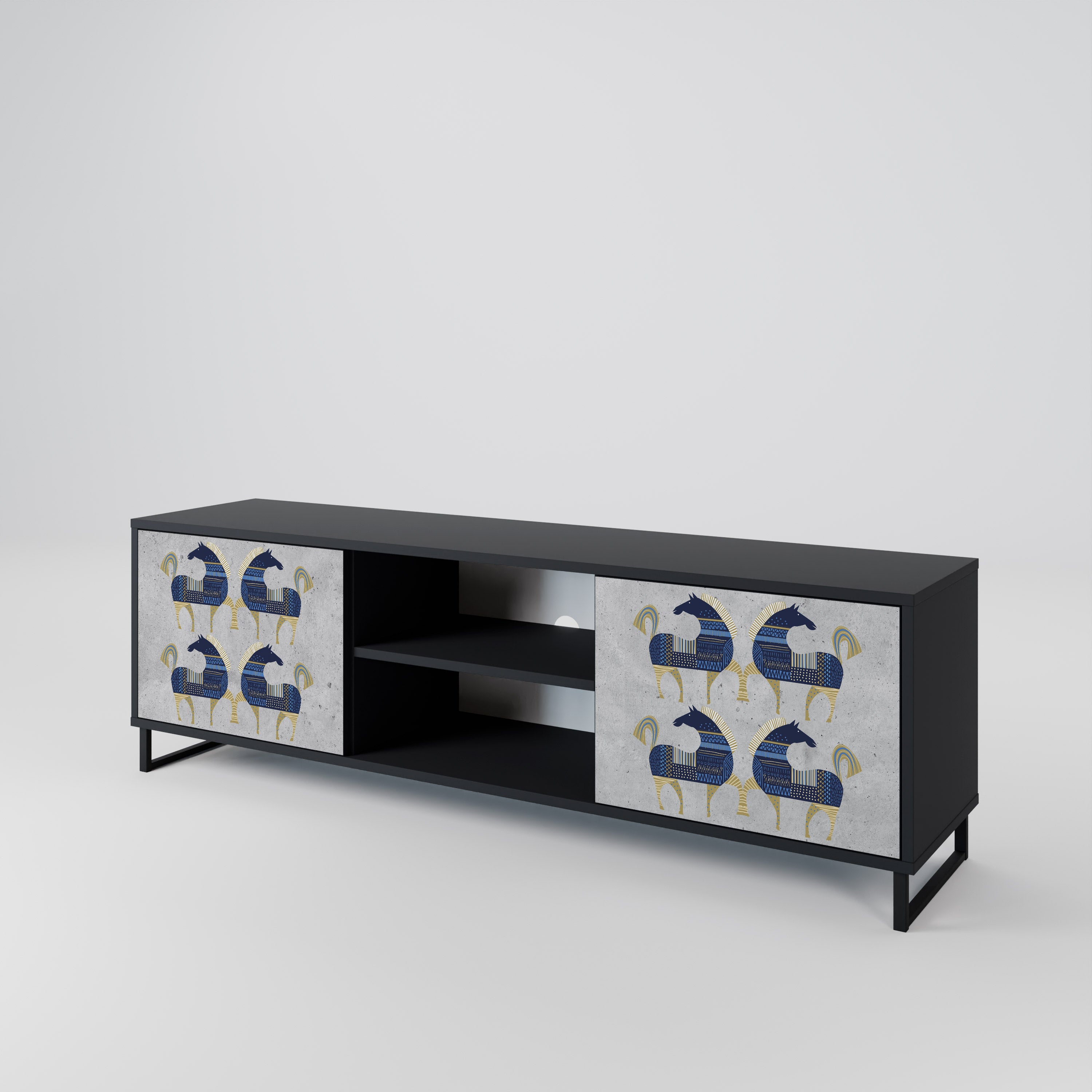 Mueble de TV MAJESTIC STEED de 2 puertas con acabado negro
