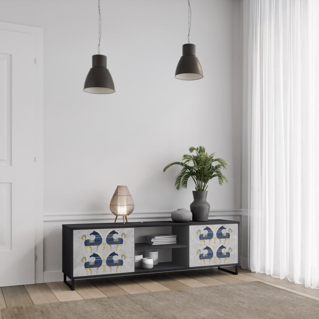 Mueble de TV MAJESTIC STEED de 2 puertas con acabado negro