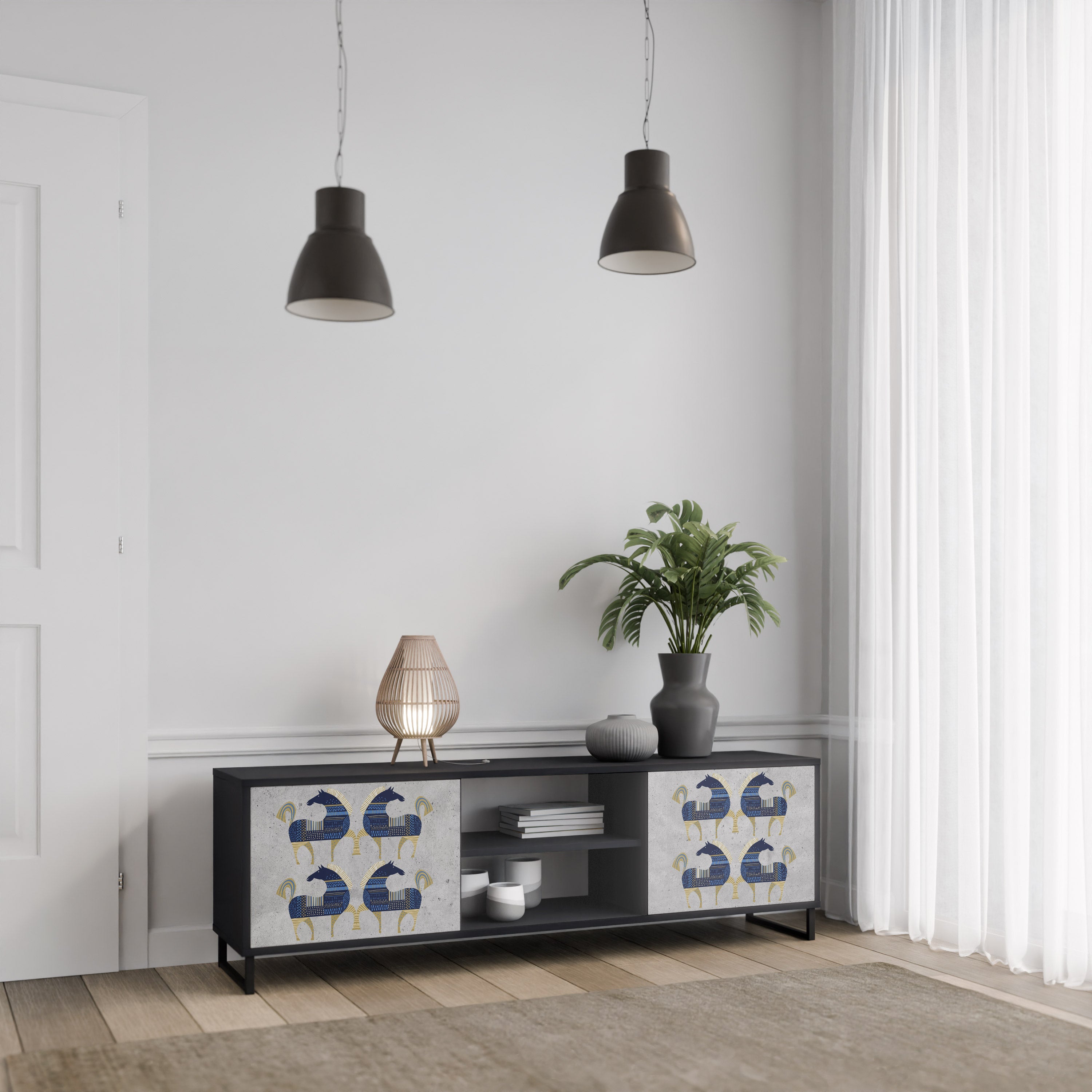 Mueble de TV MAJESTIC STEED de 2 puertas con acabado negro