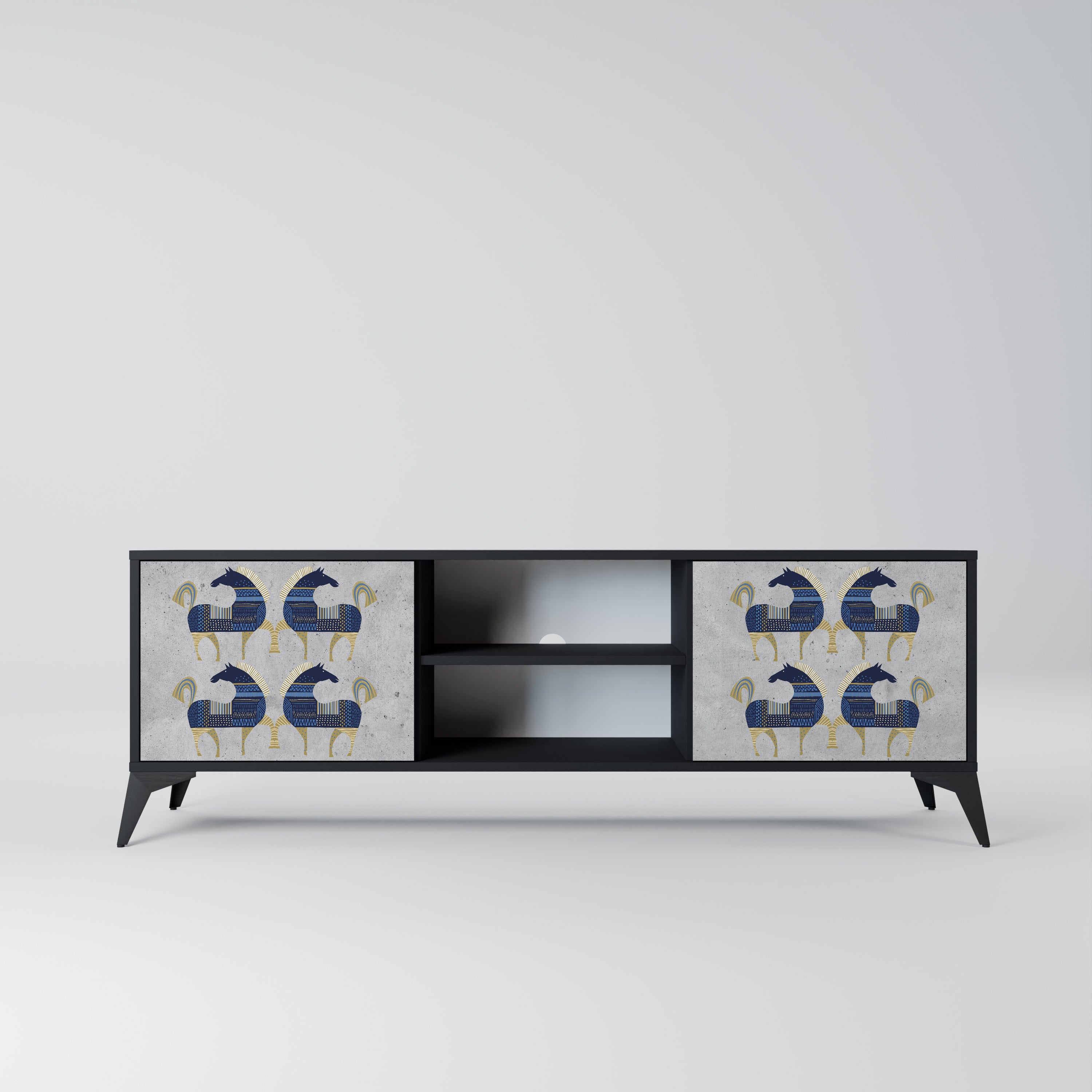 Mueble de TV MAJESTIC STEED de 2 puertas con acabado negro