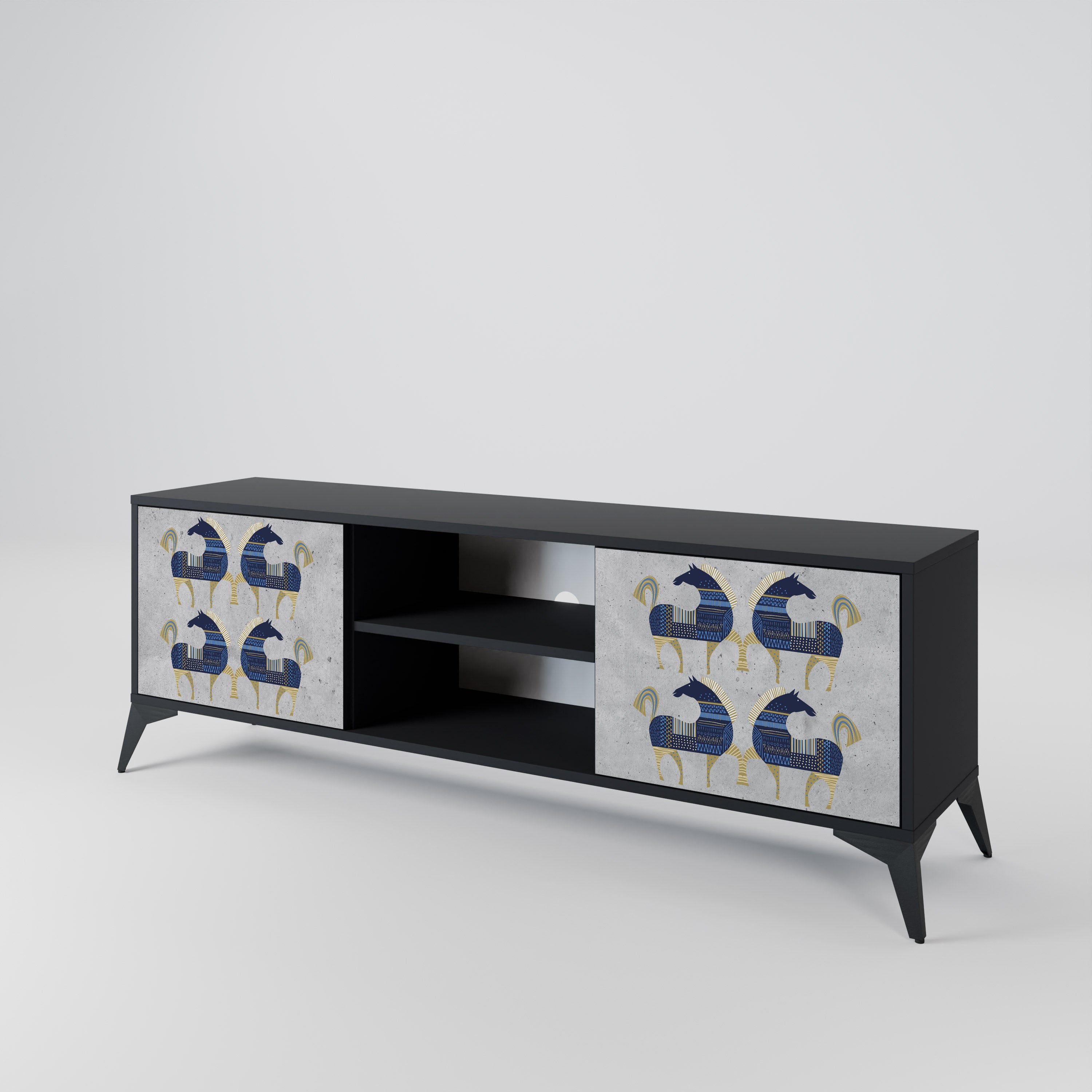 Mueble de TV MAJESTIC STEED de 2 puertas con acabado negro